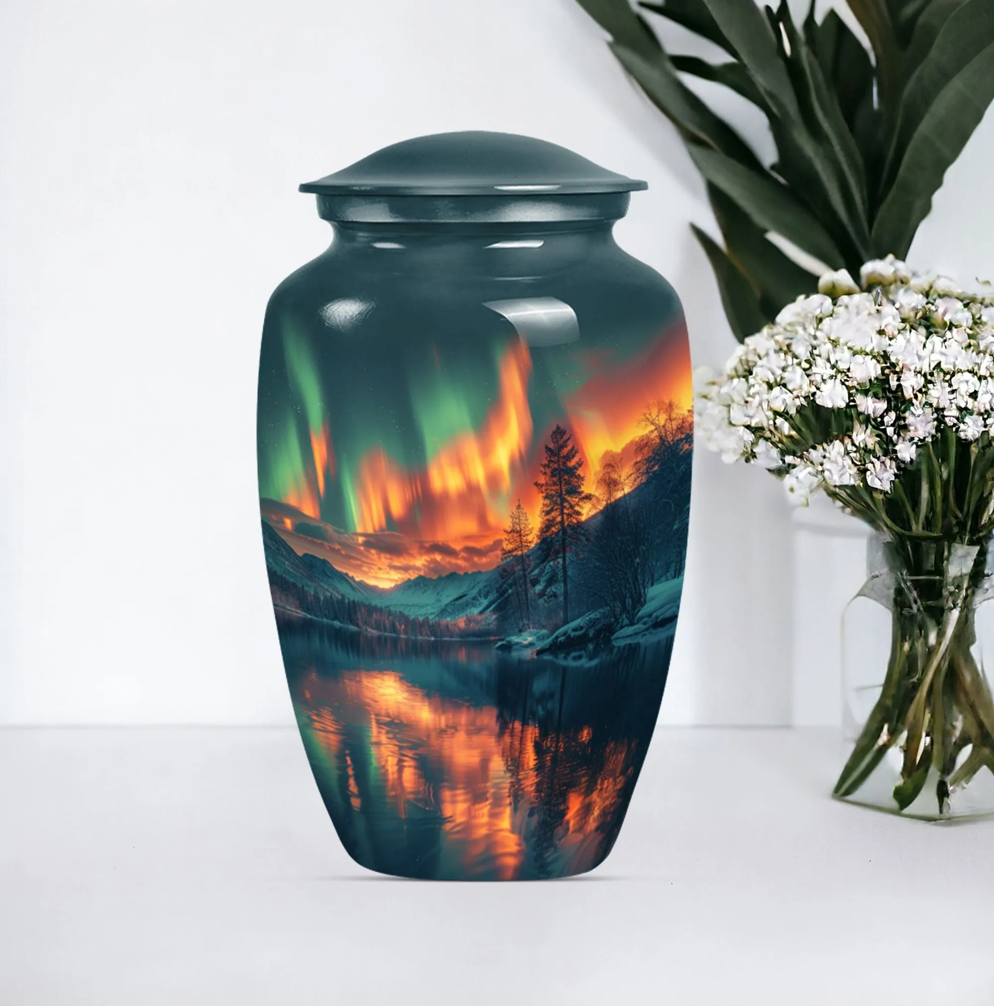 Northern Lights Custom Burial Urn - Cremation Dad Urn For Ashes