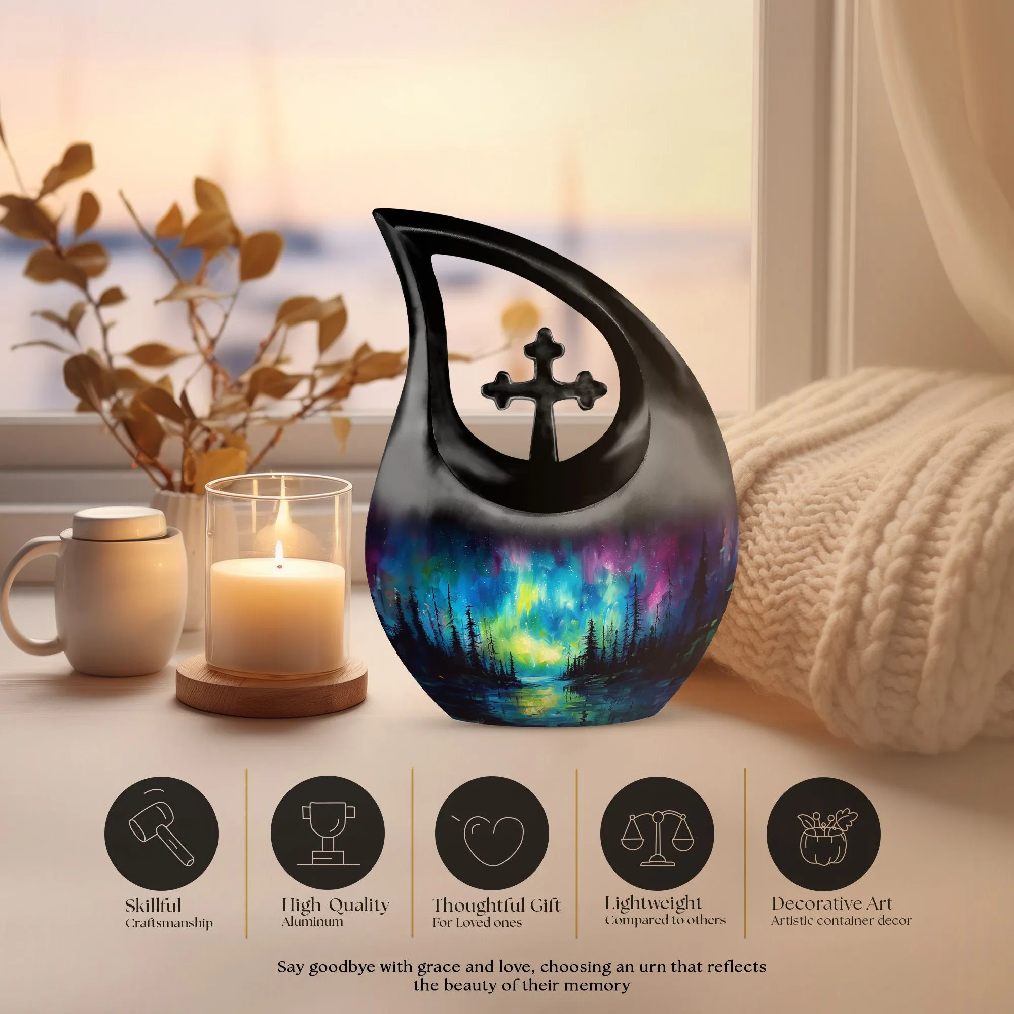 Northern Lights Grace: Personalized Memorial Urn for Adults