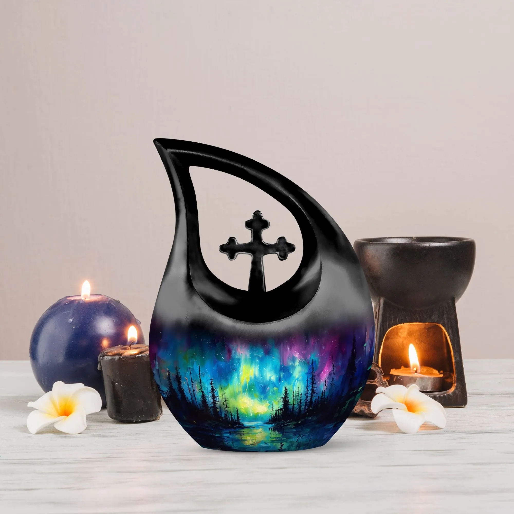 Northern Lights Grace: Personalized Memorial Urn for Adults