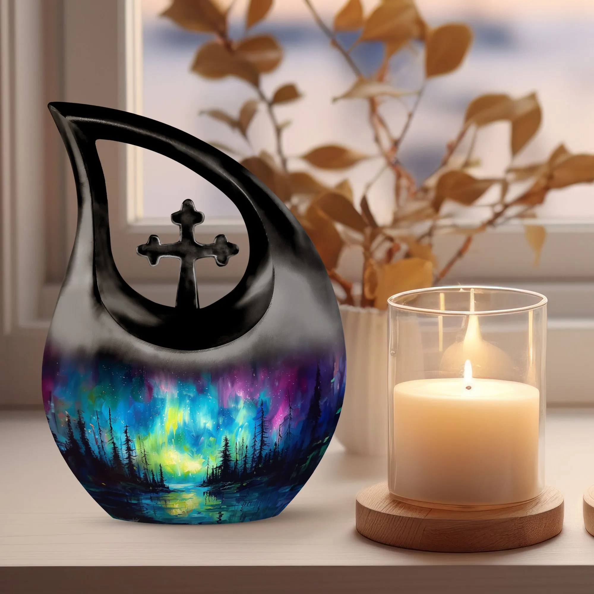 Northern Lights Grace: Personalized Memorial Urn for Adults