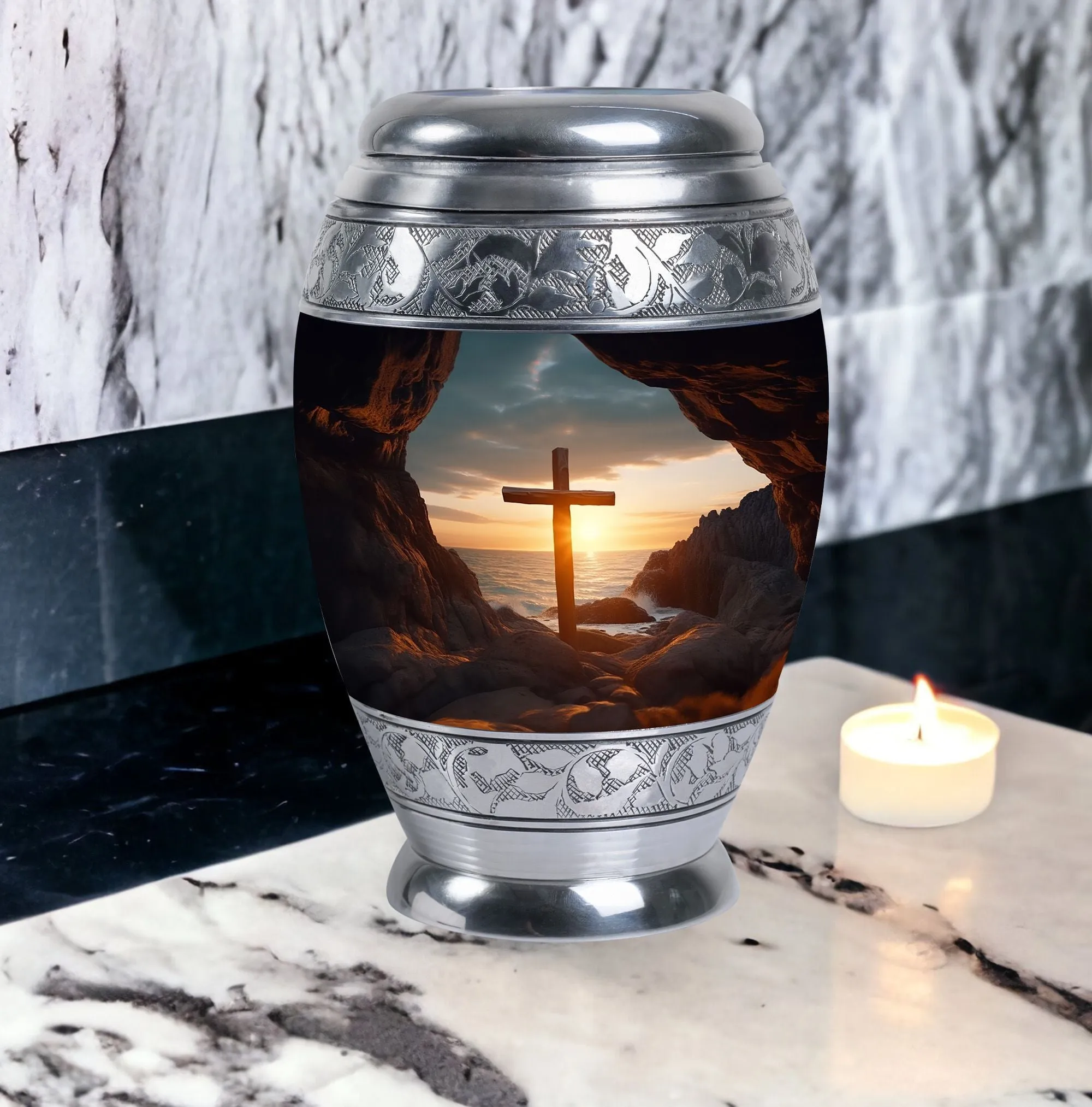 Ocean Jesus Cross, Unique Memorial Cremation Vessel