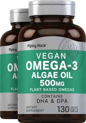 Omega-3 Algae Oil Vegan, 500 mg, 130 Veggie Gels, 2  Bottles