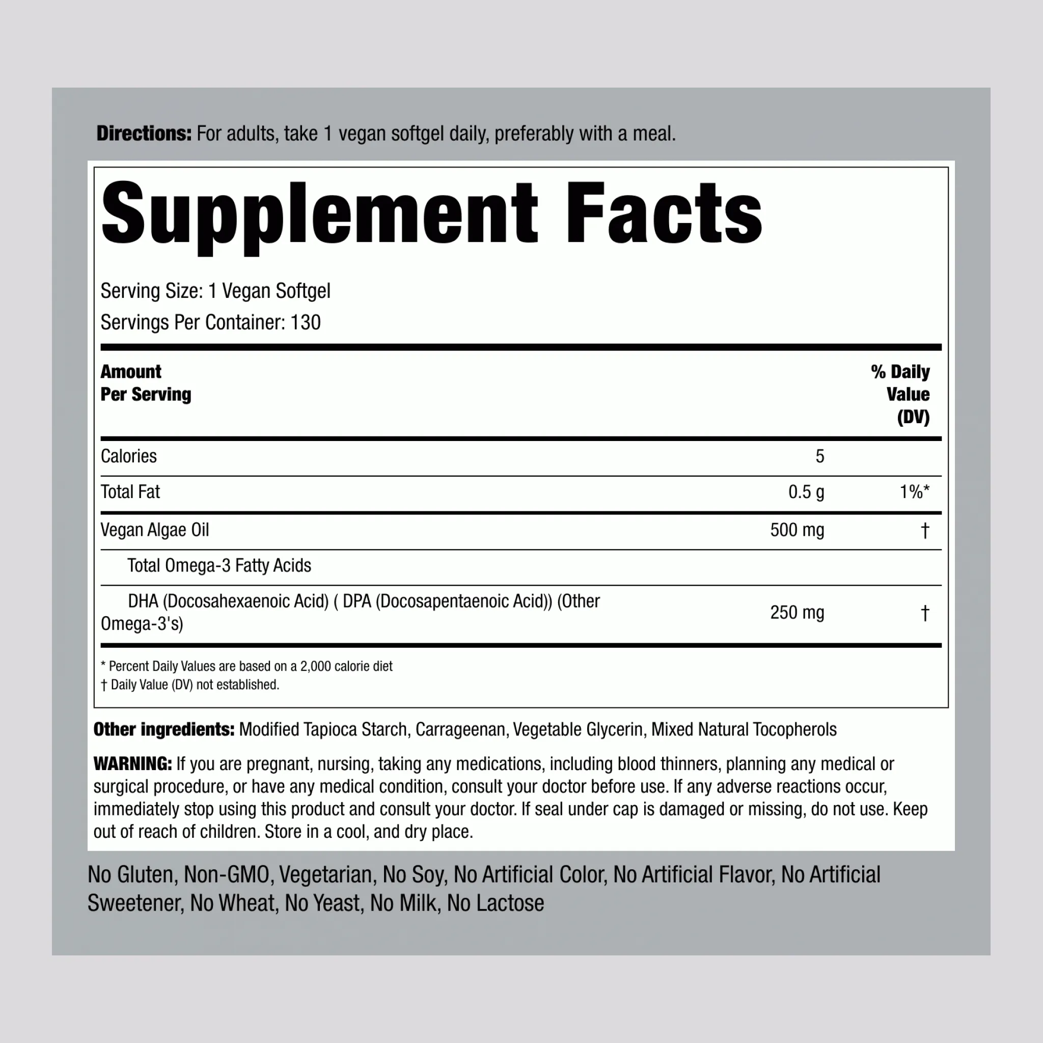 Omega-3 Algae Oil Vegan, 500 mg, 130 Veggie Gels, 2  Bottles