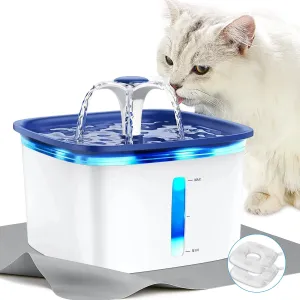 Ophanie PFS3V207 95oz/2.8L Pet Fountain with Anti-slip Mat, White & Blue