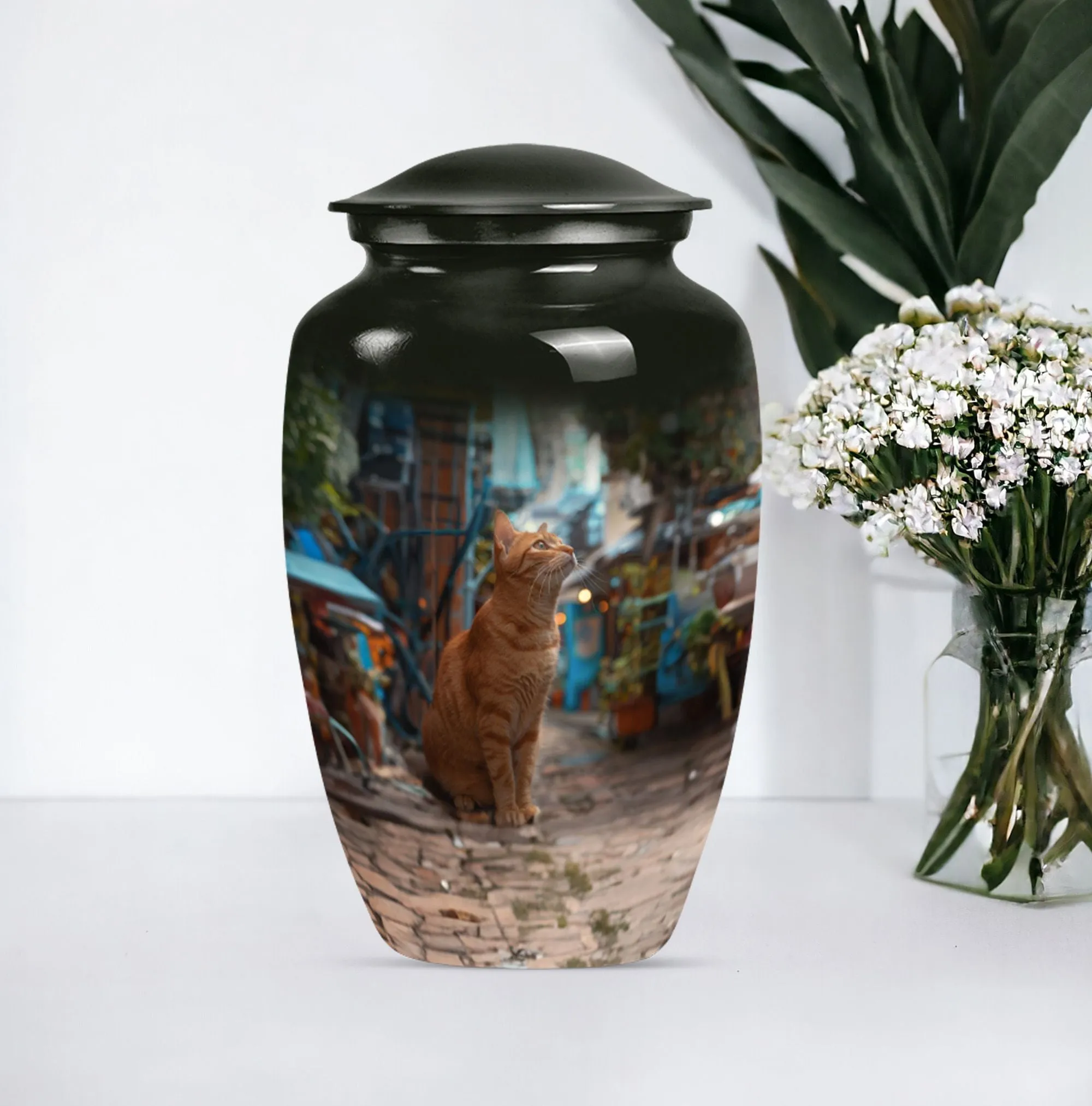 Orange Cat Themed Cremation Urn for Loving Memories