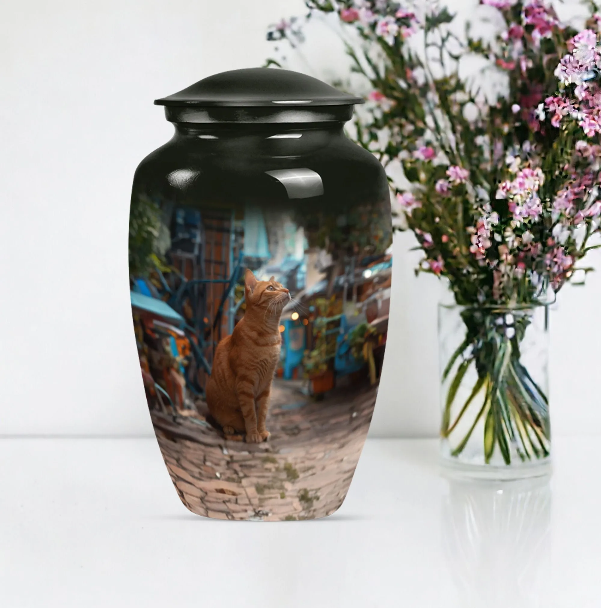 Orange Cat Themed Cremation Urn for Loving Memories