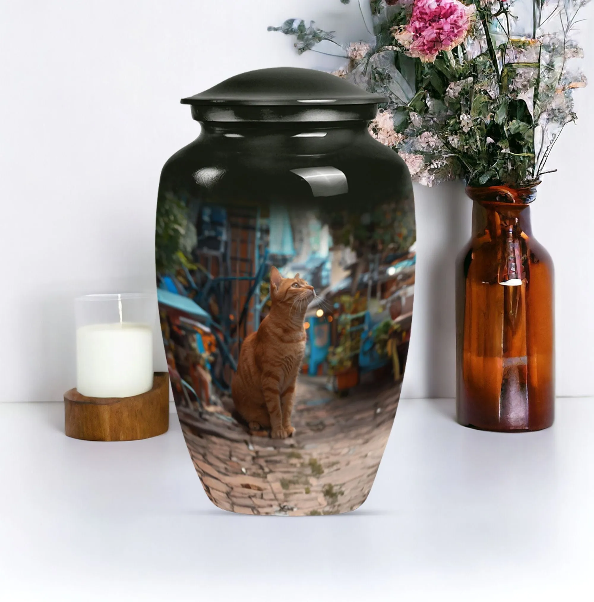 Orange Cat Themed Cremation Urn for Loving Memories