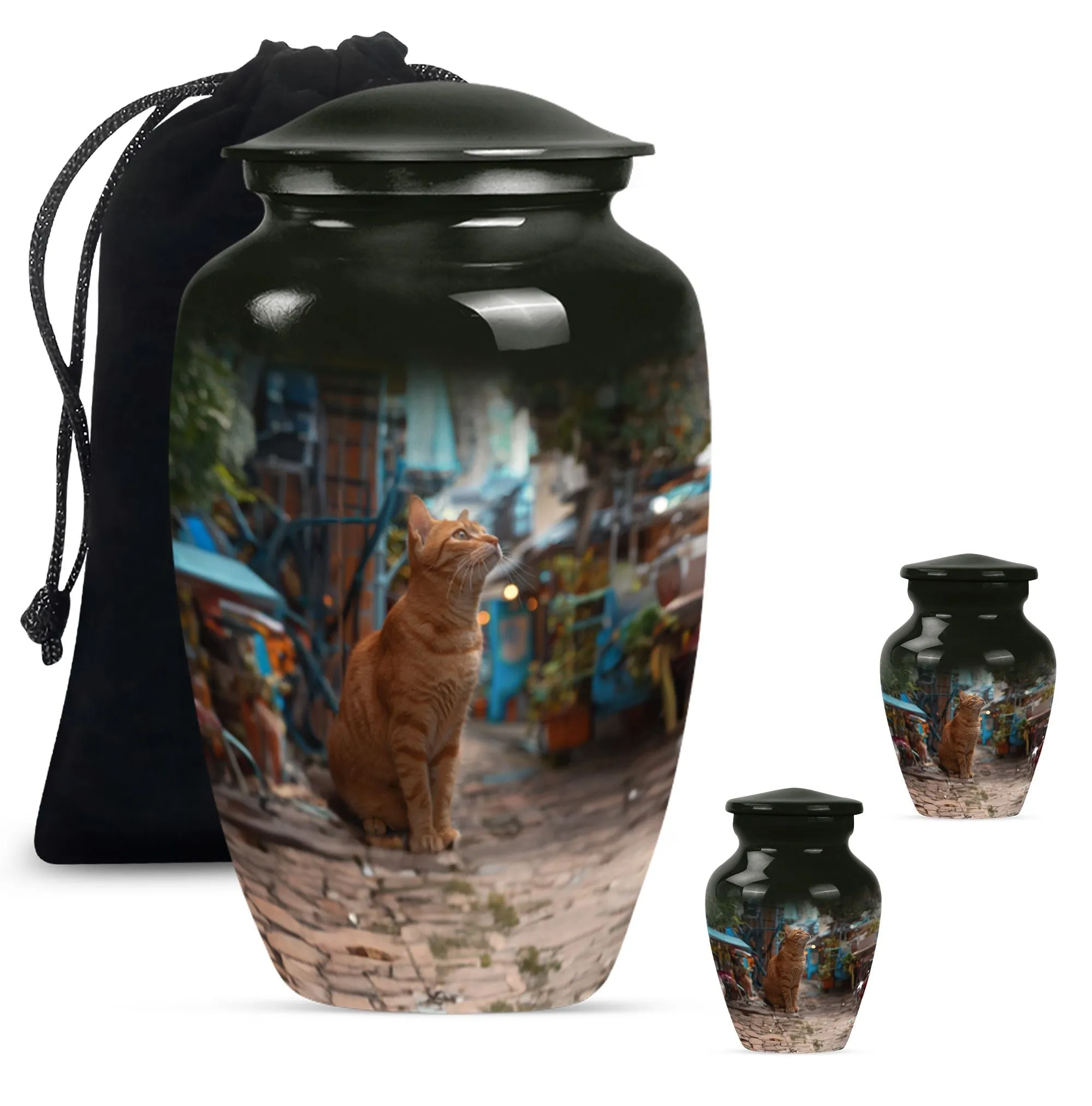 Orange Cat Themed Cremation Urn for Loving Memories