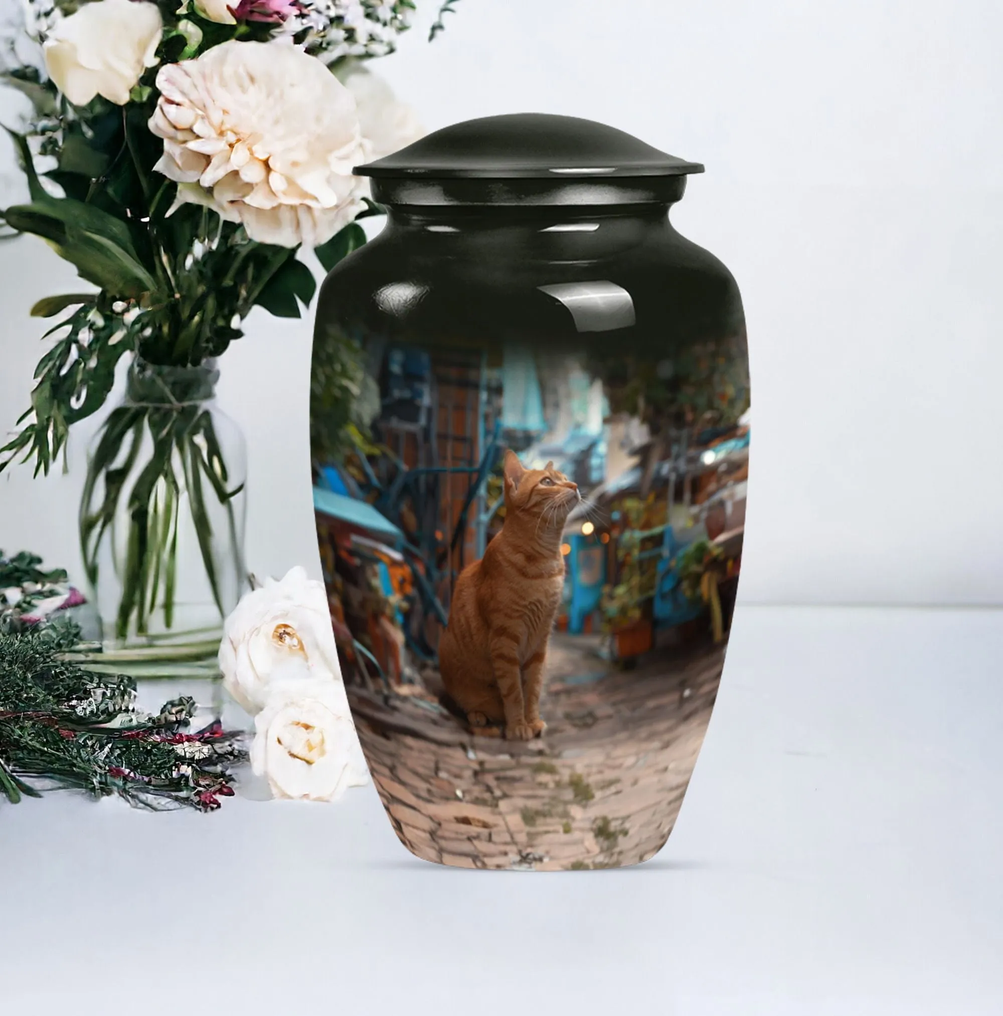 Orange Cat Themed Cremation Urn for Loving Memories