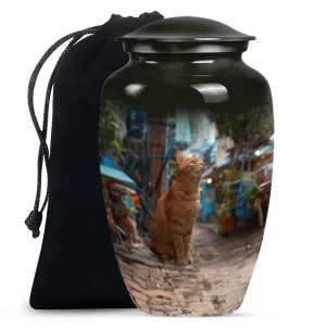 Orange Cat Themed Cremation Urn for Loving Memories