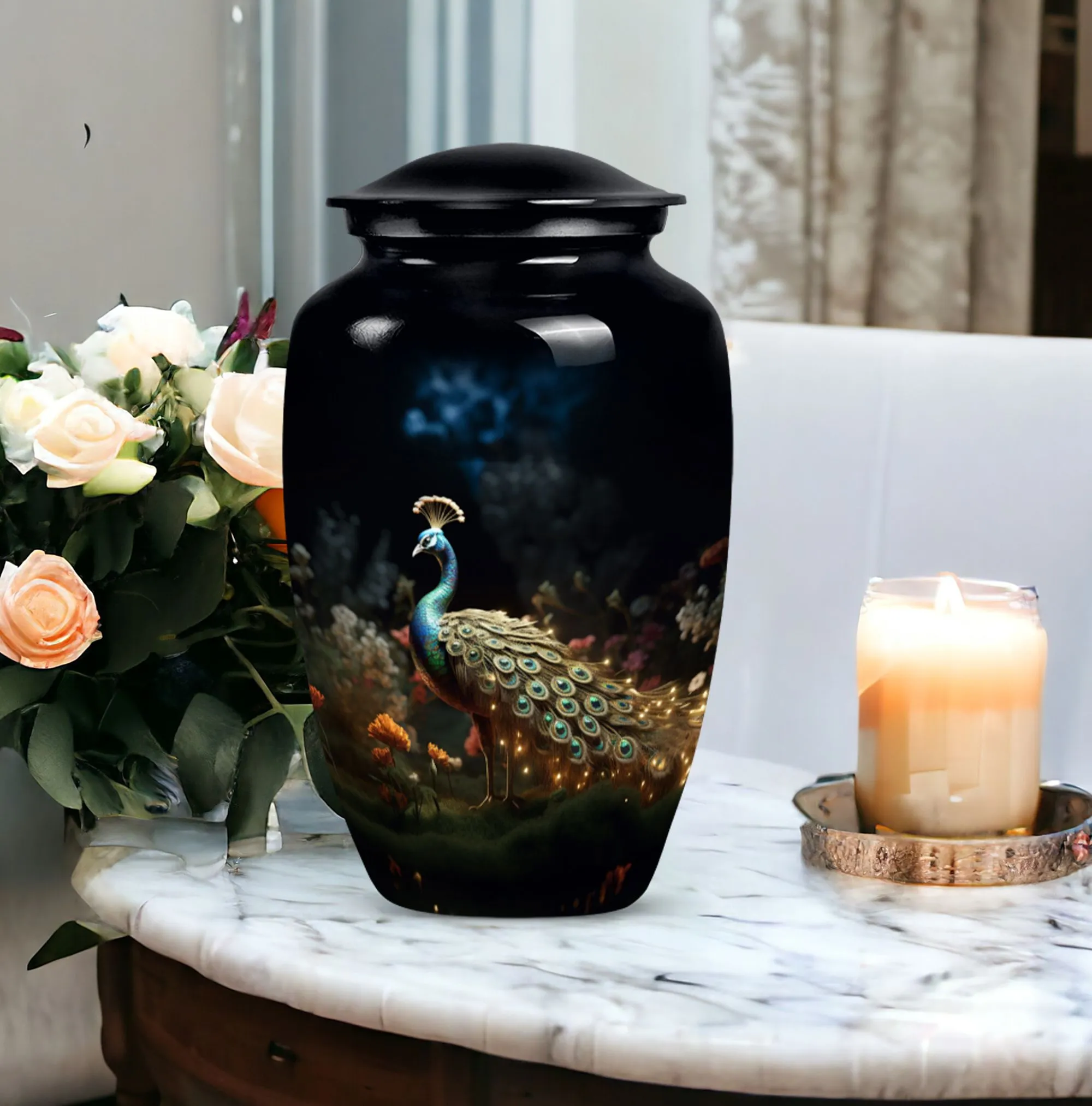 Peacock Urn for Ashes - Unique, Large, and Classic Cremation Urn