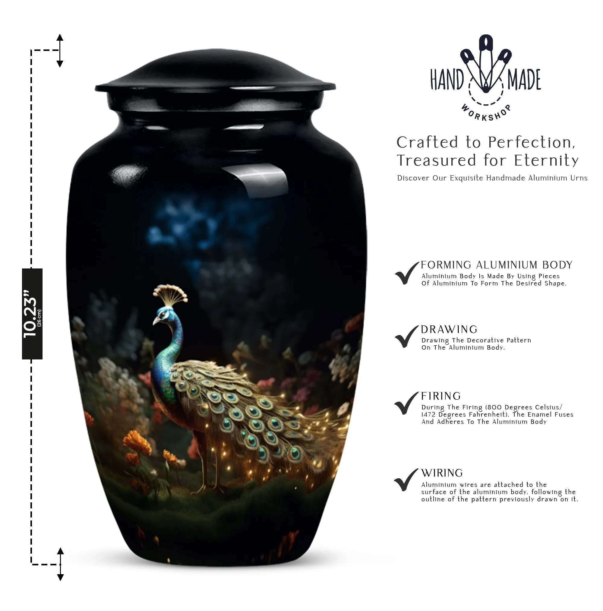 Peacock Urn for Ashes - Unique, Large, and Classic Cremation Urn