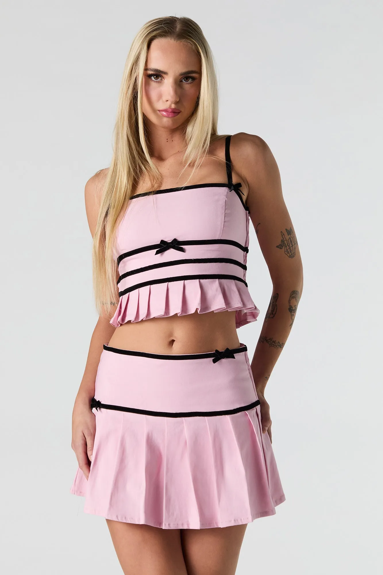 Pleated Bow Mini Skirt