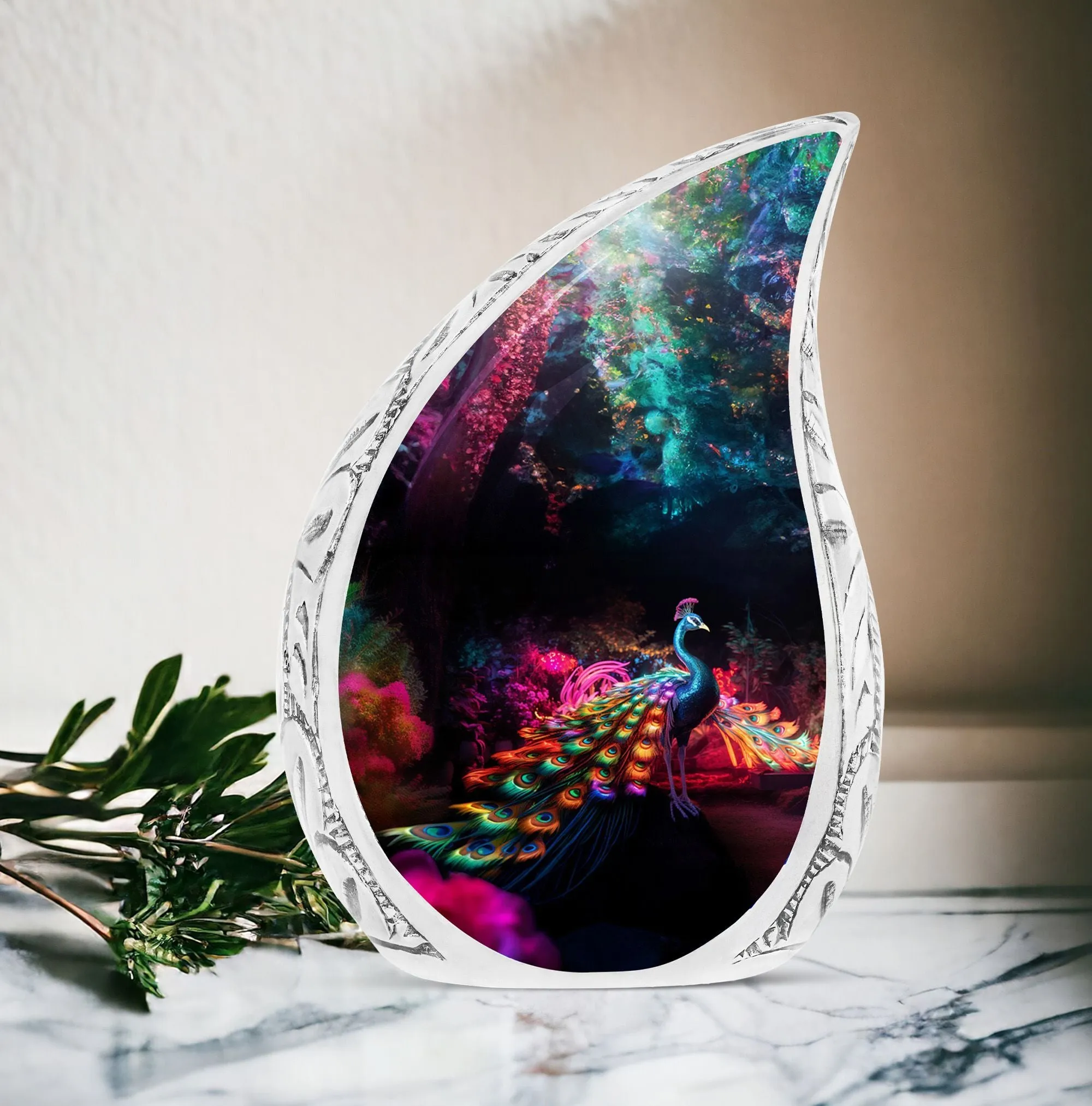 Prestigious Peacock Cremation Container - Large Peacock Urn
