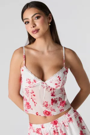 Printed Chiffon Lace Trim Cami