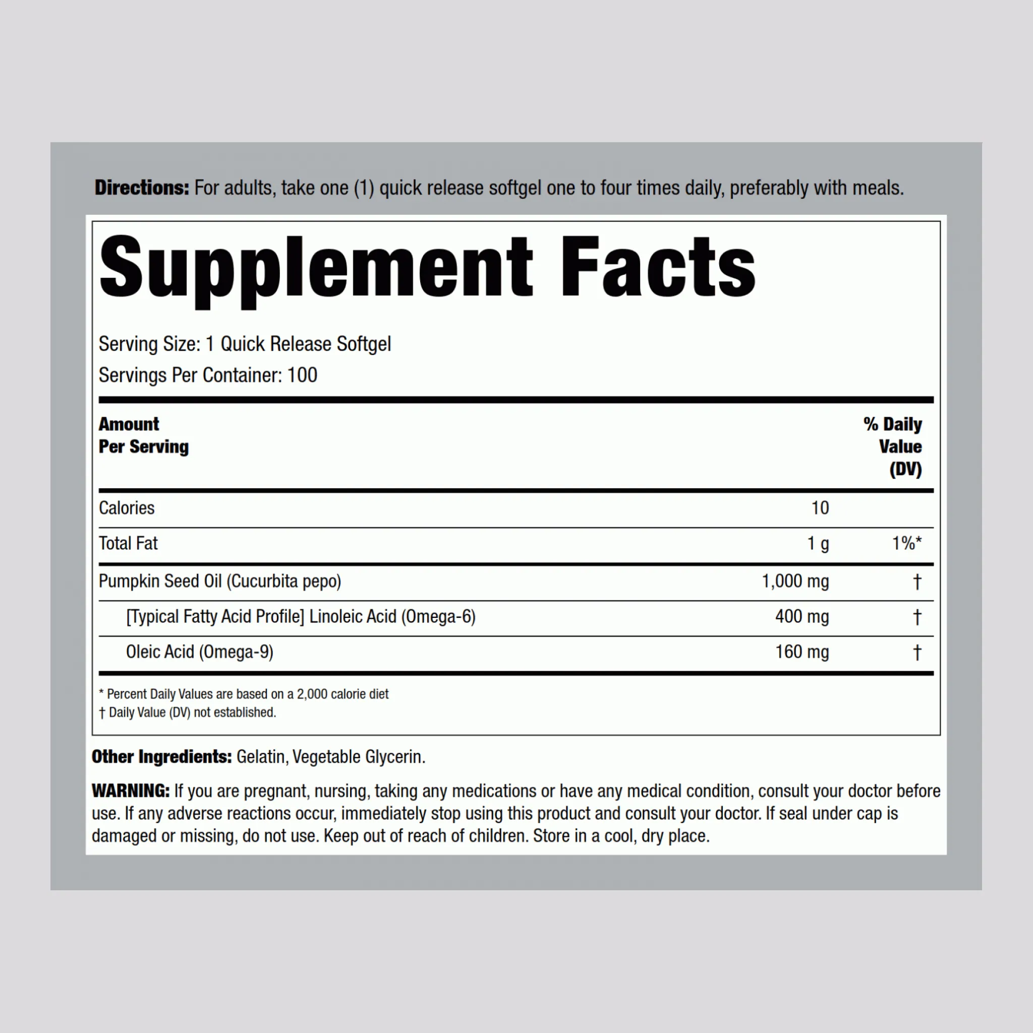 Pumpkin Seed Oil, 1000 mg, 100 Quick Release Softgels