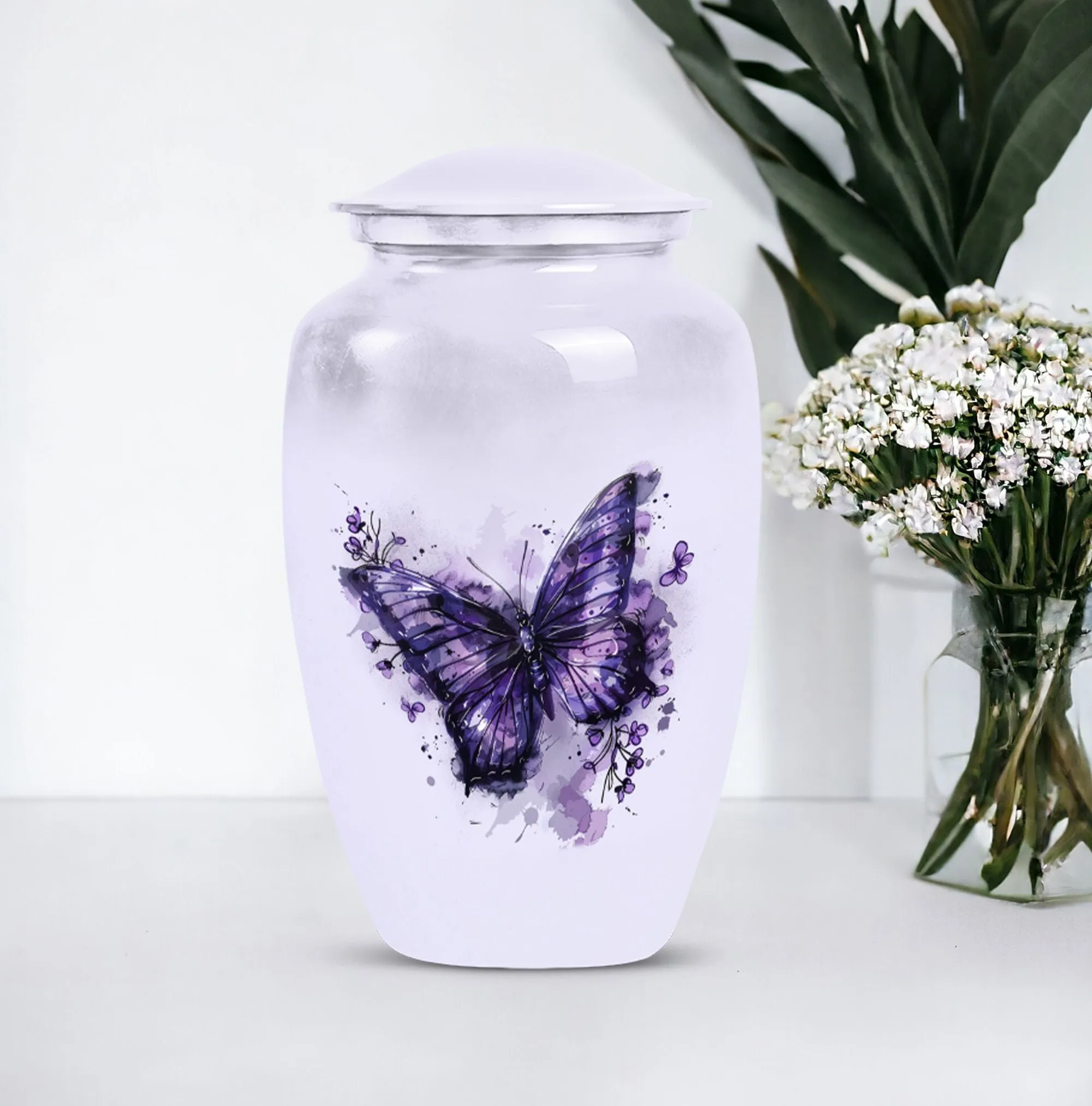 Purple Butterfly Medium Memorial Cremation Urn For Ashes