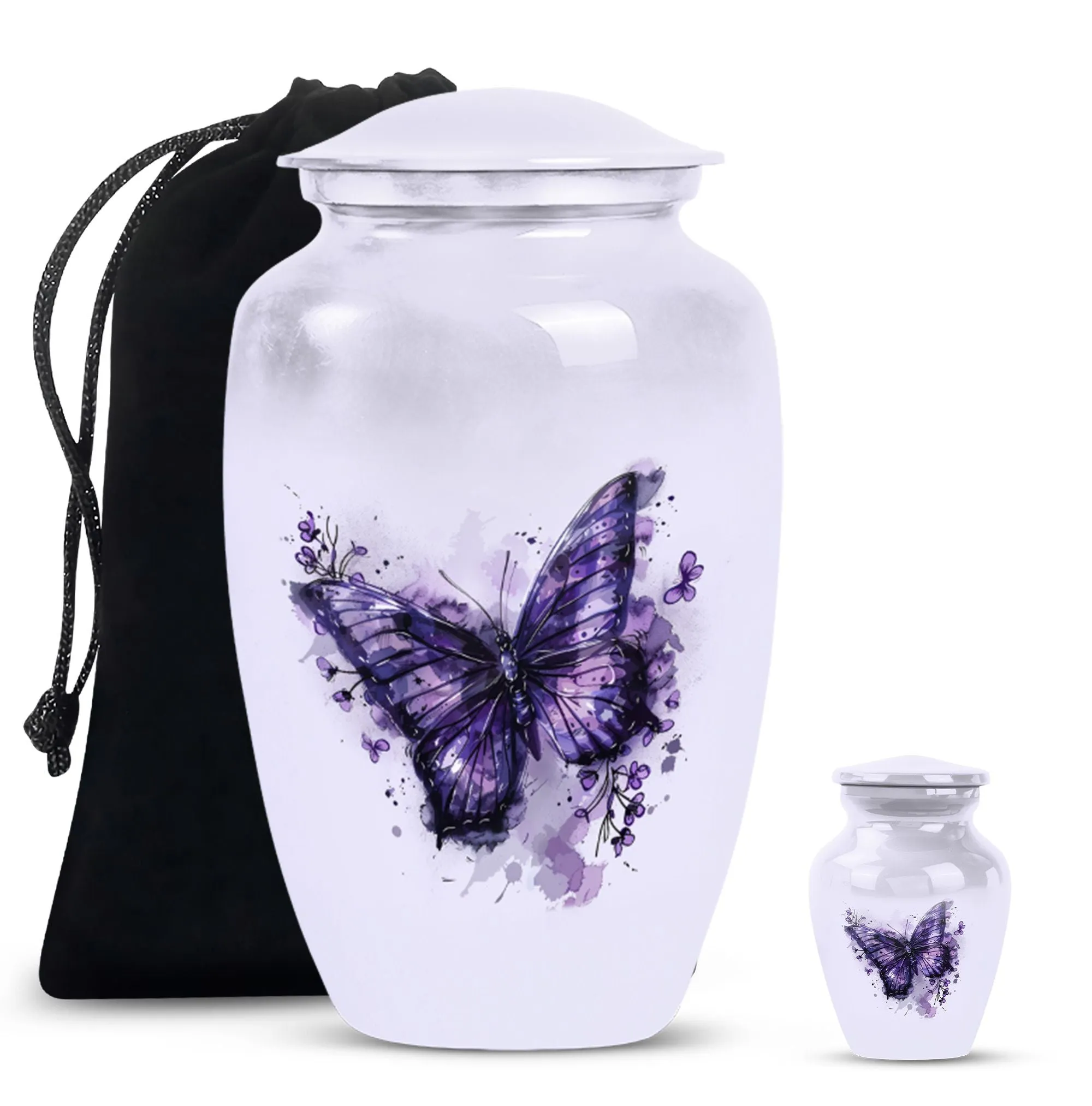 Purple Butterfly Medium Memorial Cremation Urn For Ashes