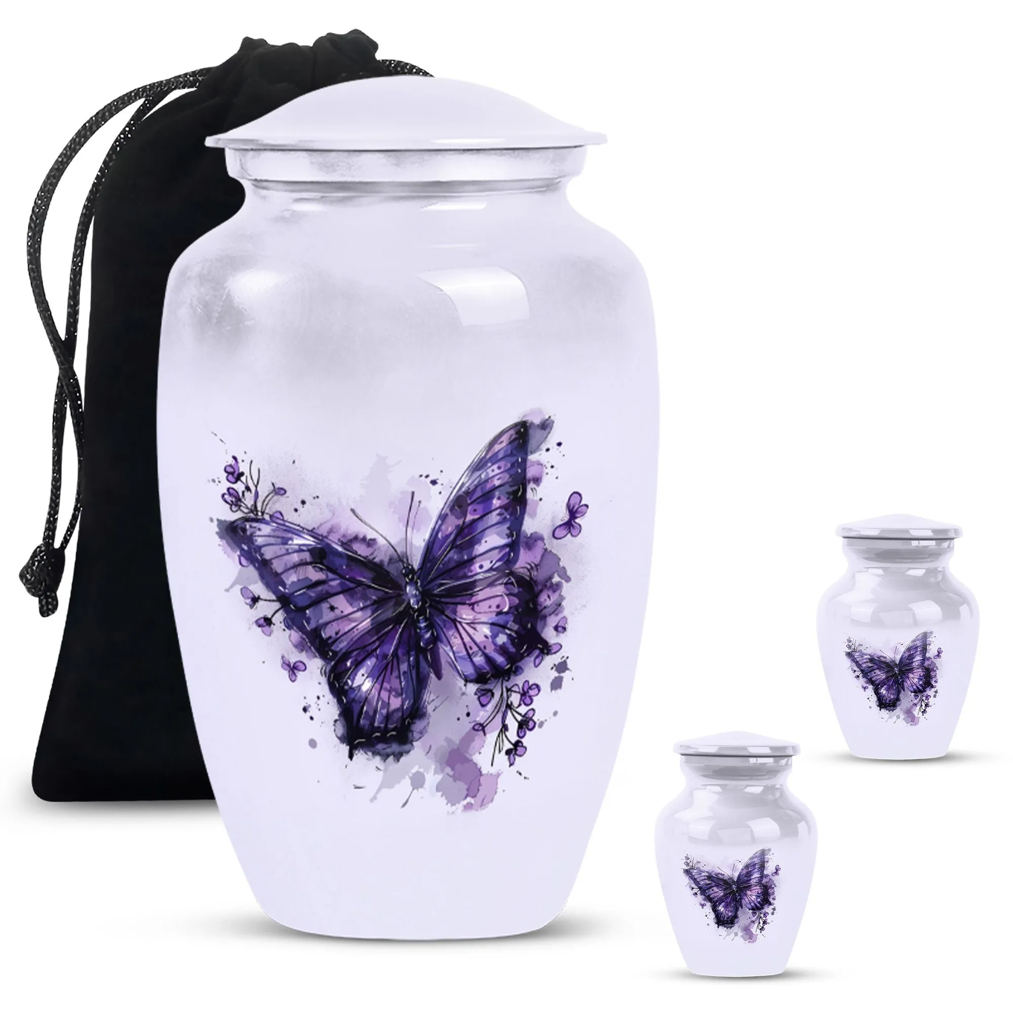 Purple Butterfly Medium Memorial Cremation Urn For Ashes