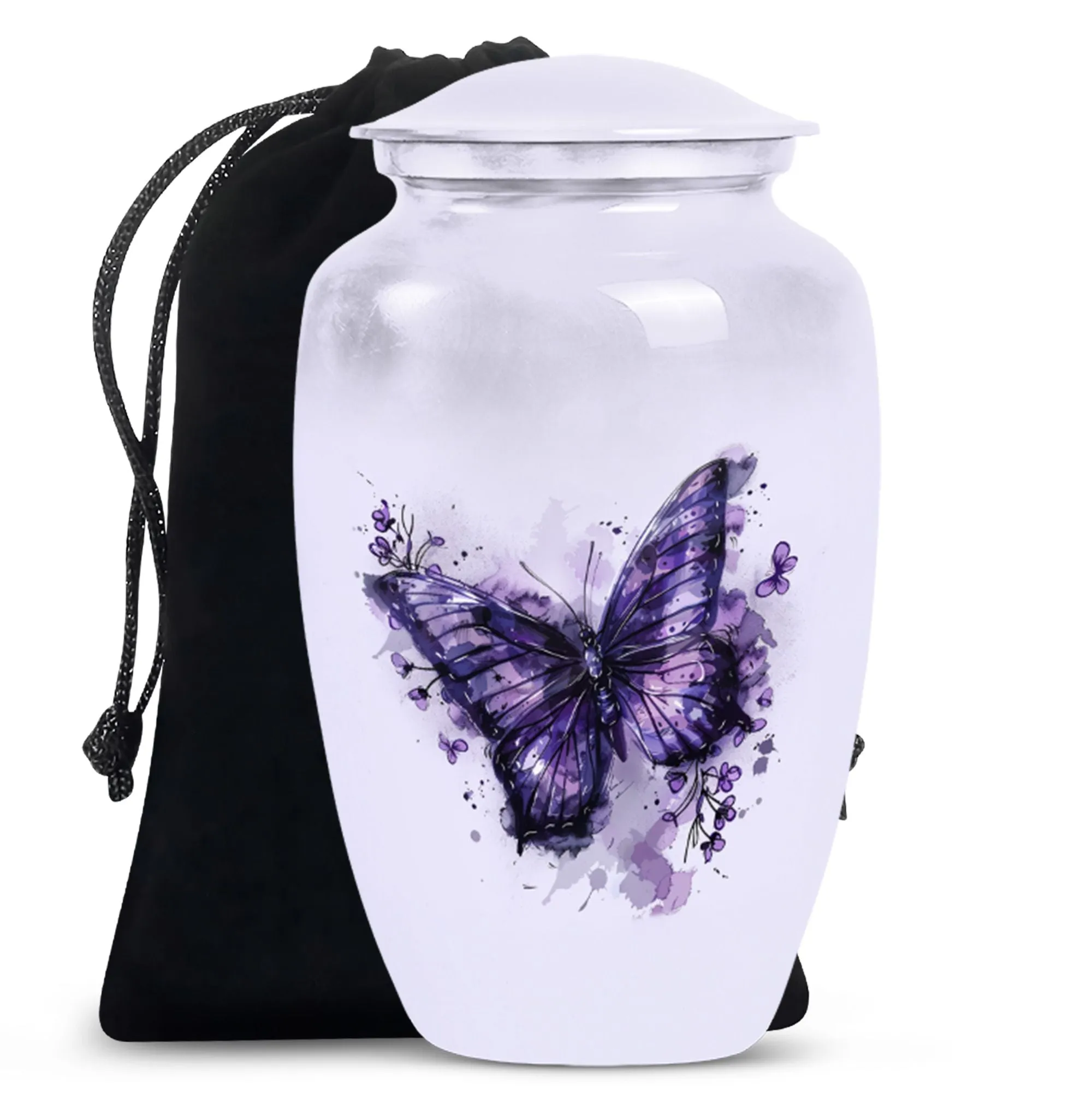 Purple Butterfly Medium Memorial Cremation Urn For Ashes