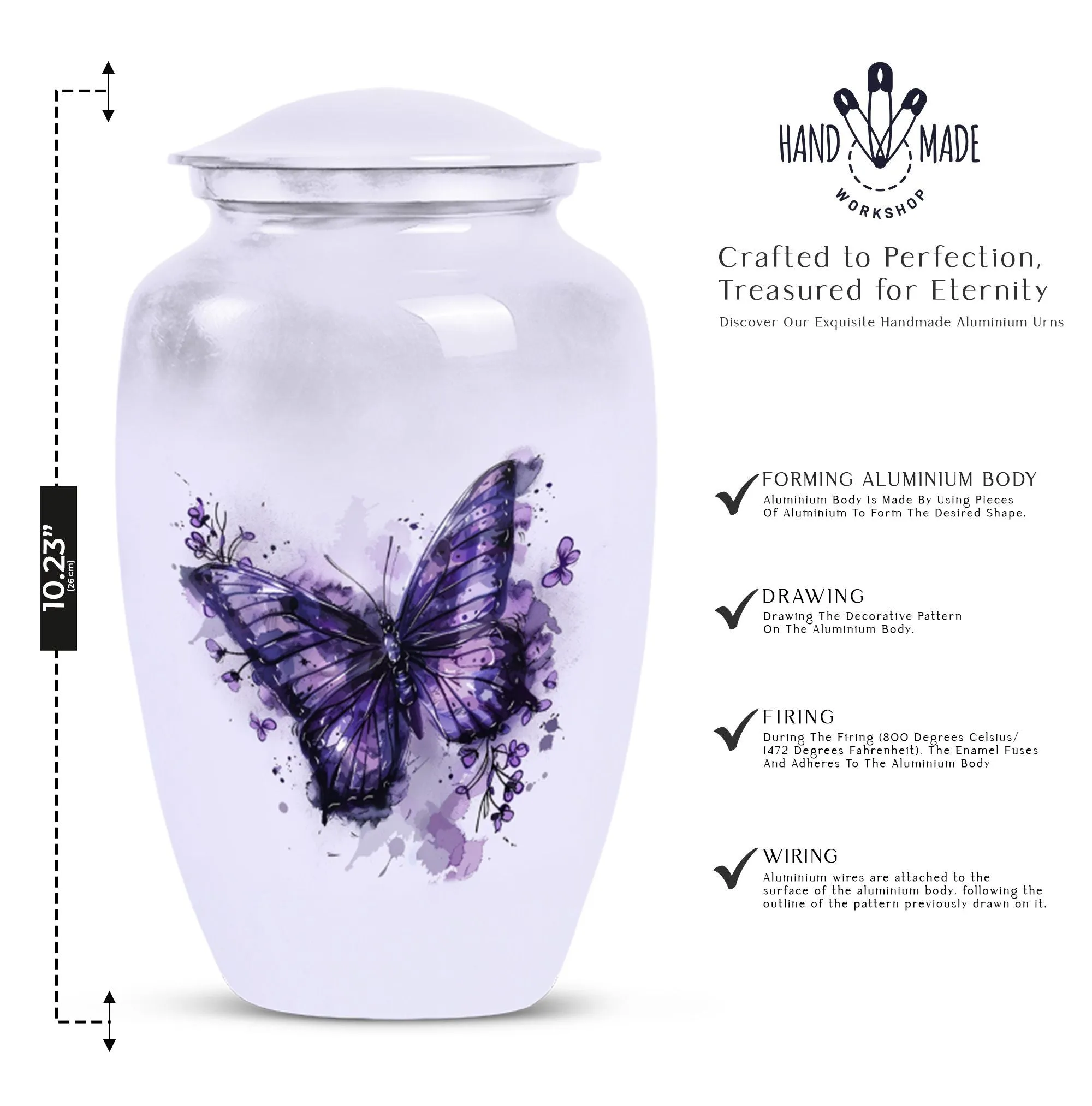 Purple Butterfly Medium Memorial Cremation Urn For Ashes