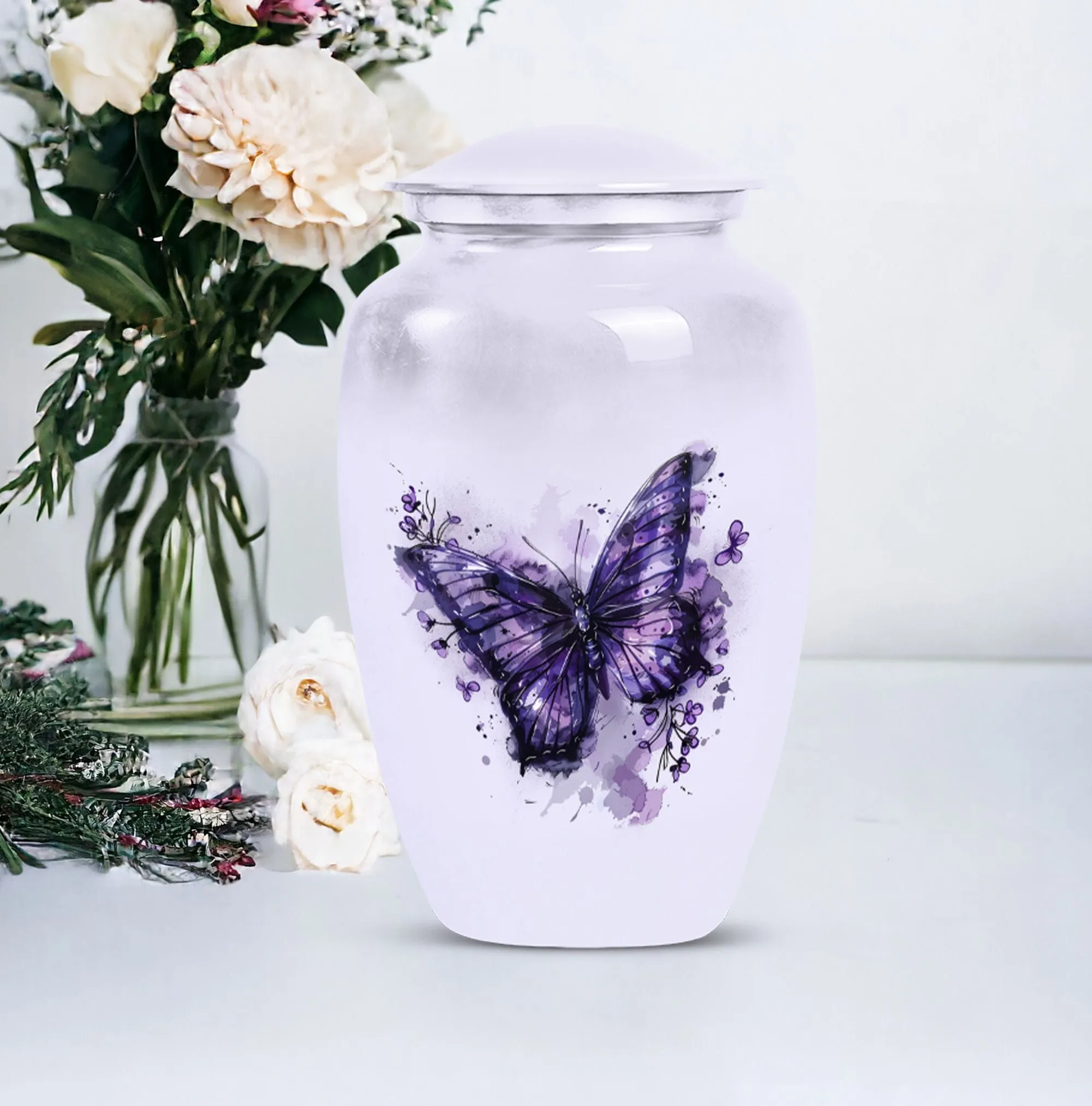 Purple Butterfly Medium Memorial Cremation Urn For Ashes