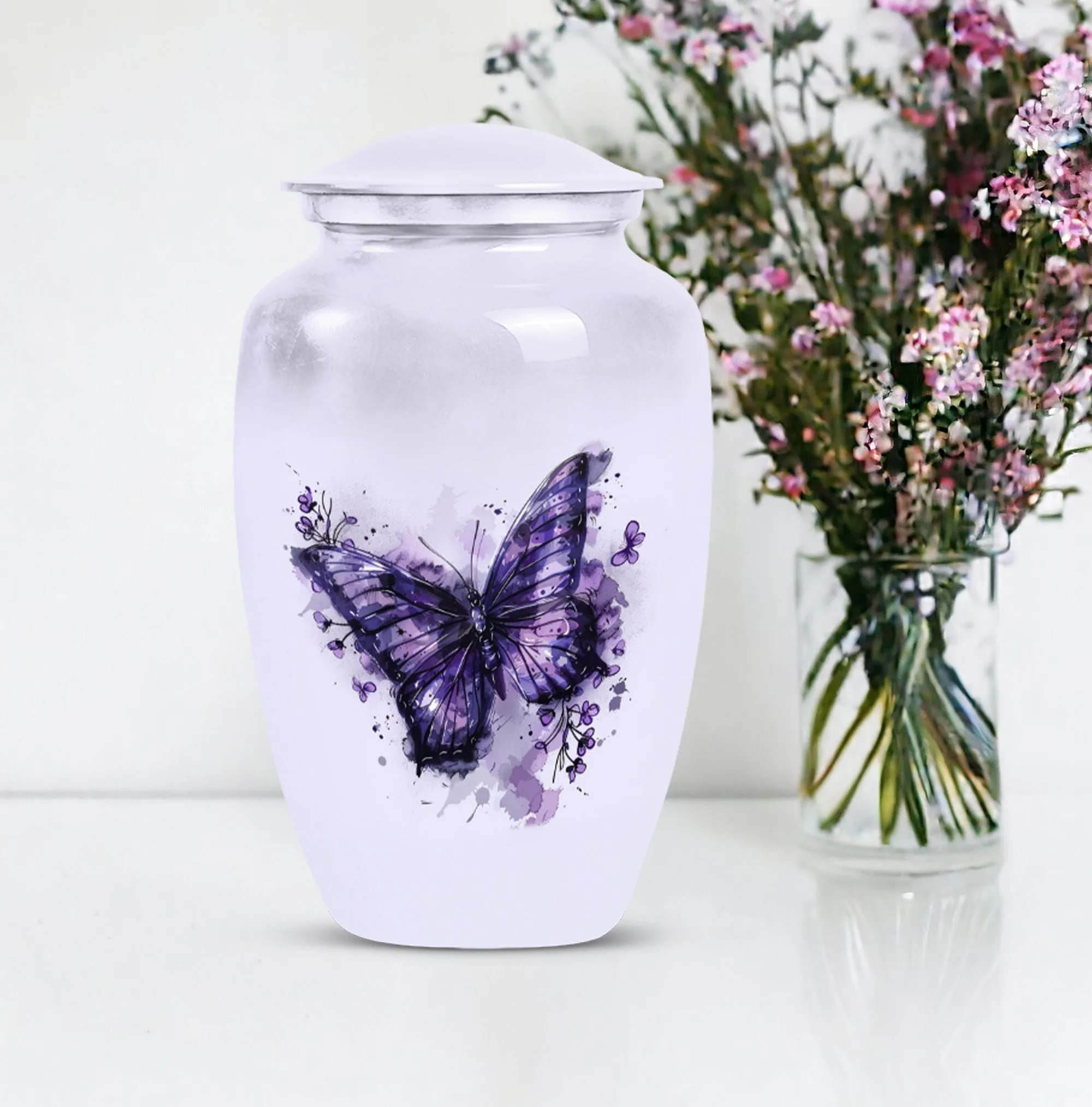 Purple Butterfly Medium Memorial Cremation Urn For Ashes
