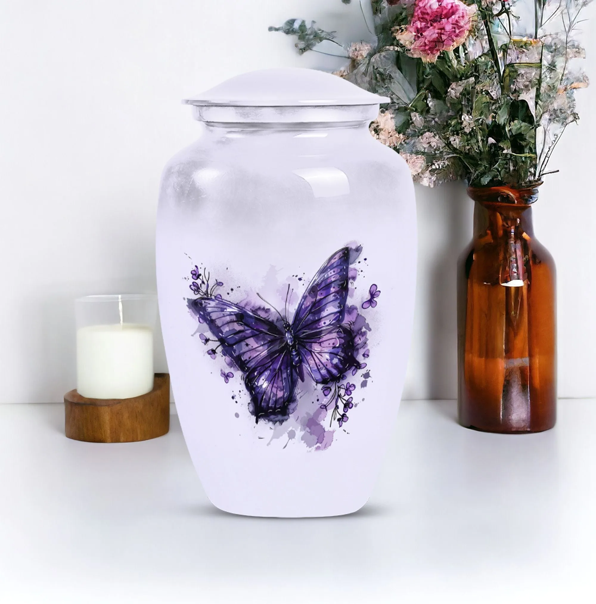 Purple Butterfly Medium Memorial Cremation Urn For Ashes