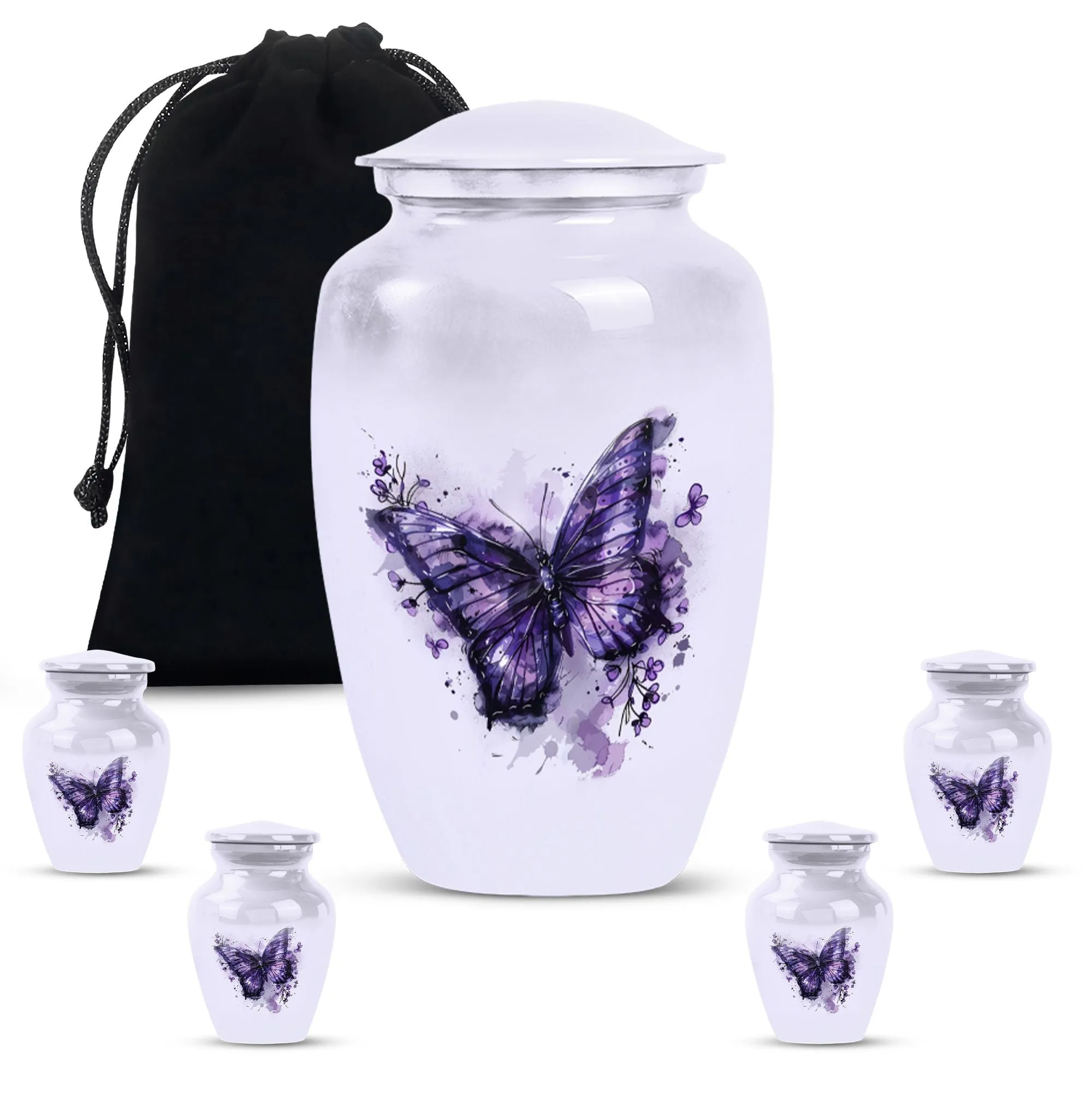 Purple Butterfly Medium Memorial Cremation Urn For Ashes