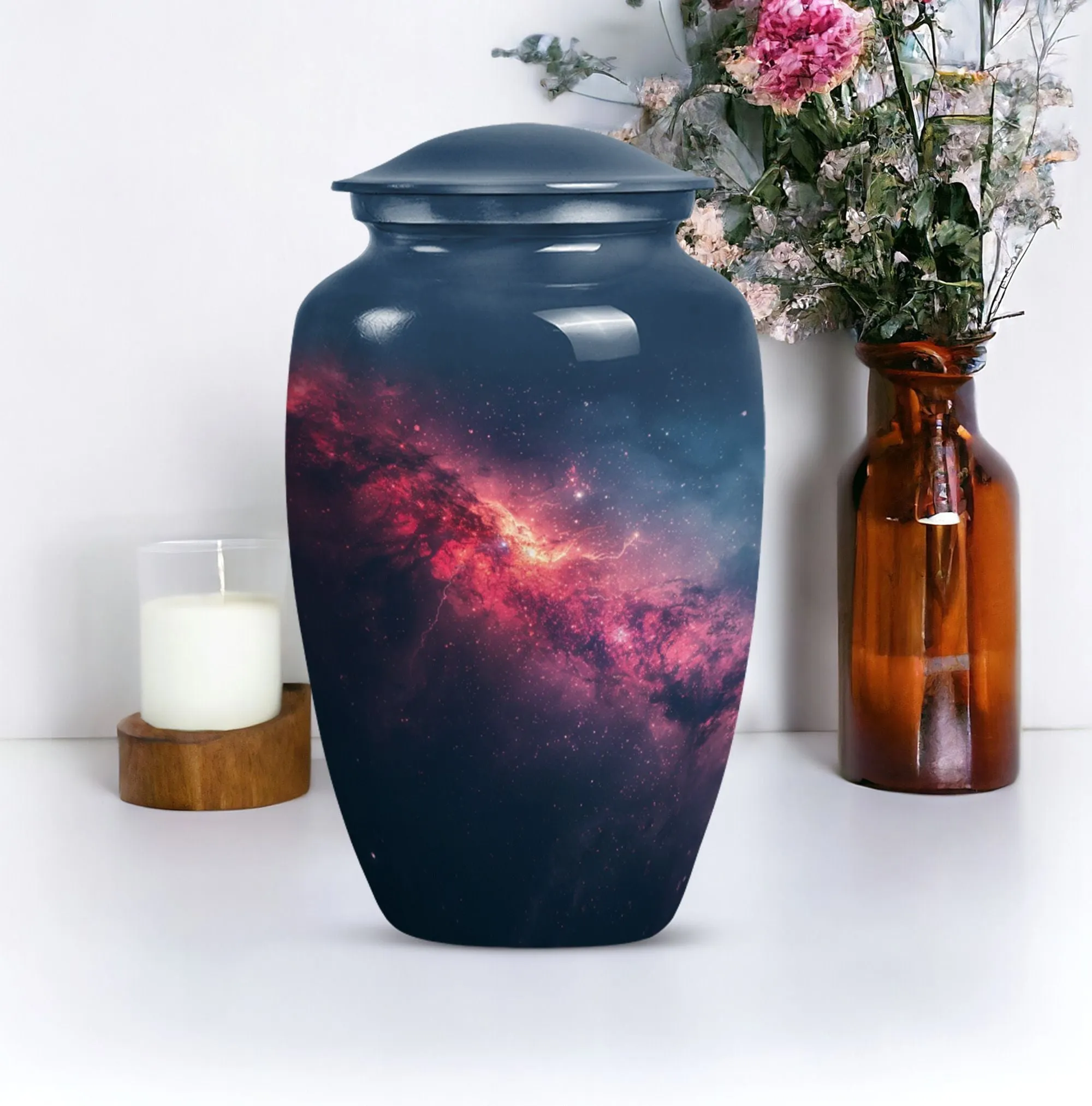 Purple Meadow Themed Galaxy Urn, Large Memorial Solution