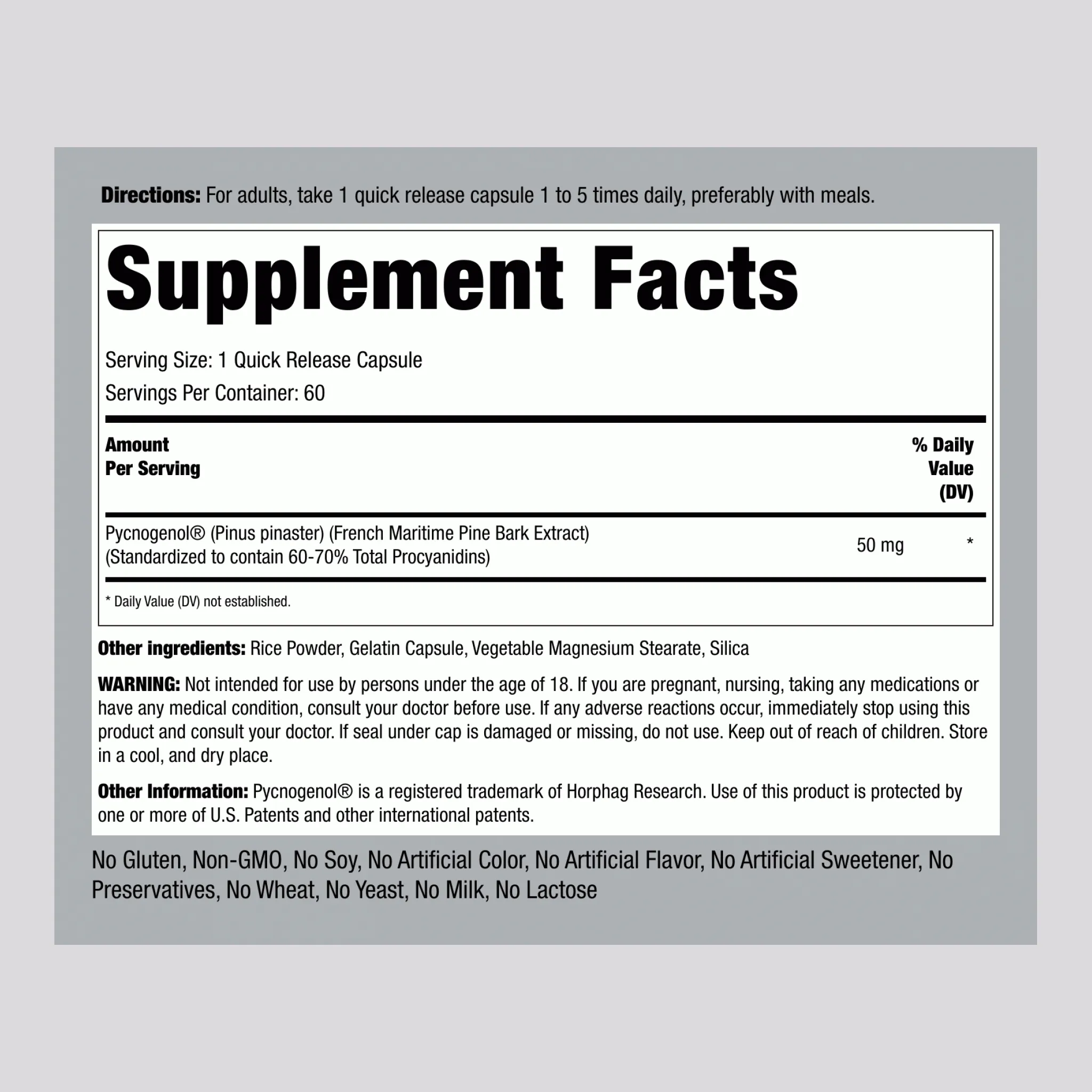 Pycnogenol, 50 mg, 60 Quick Release Capsules, 2  Bottles