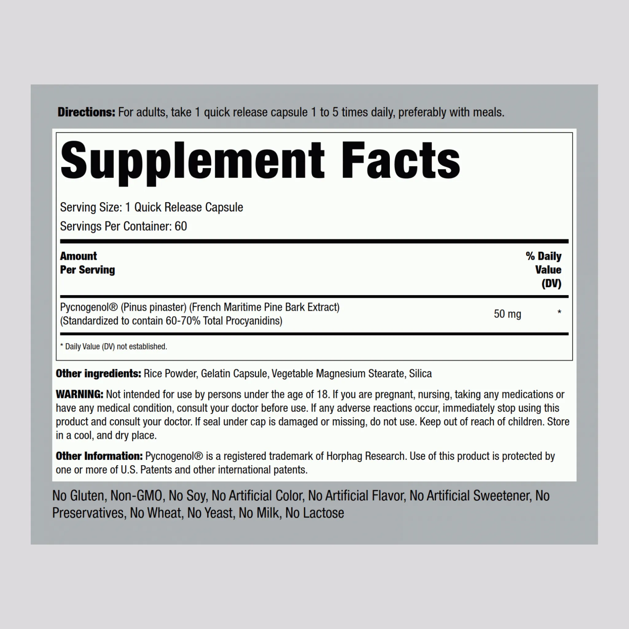 Pycnogenol, 50 mg, 60 Quick Release Capsules
