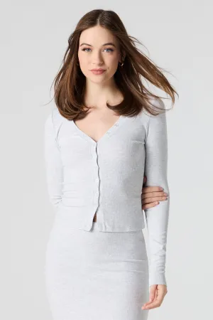 Ribbed Button-Up Long Sleeve Top
