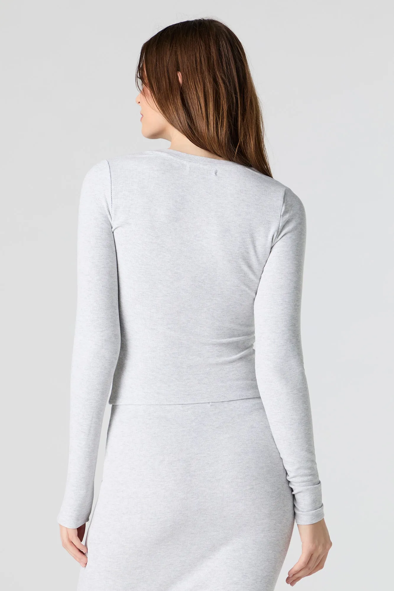 Ribbed Button-Up Long Sleeve Top