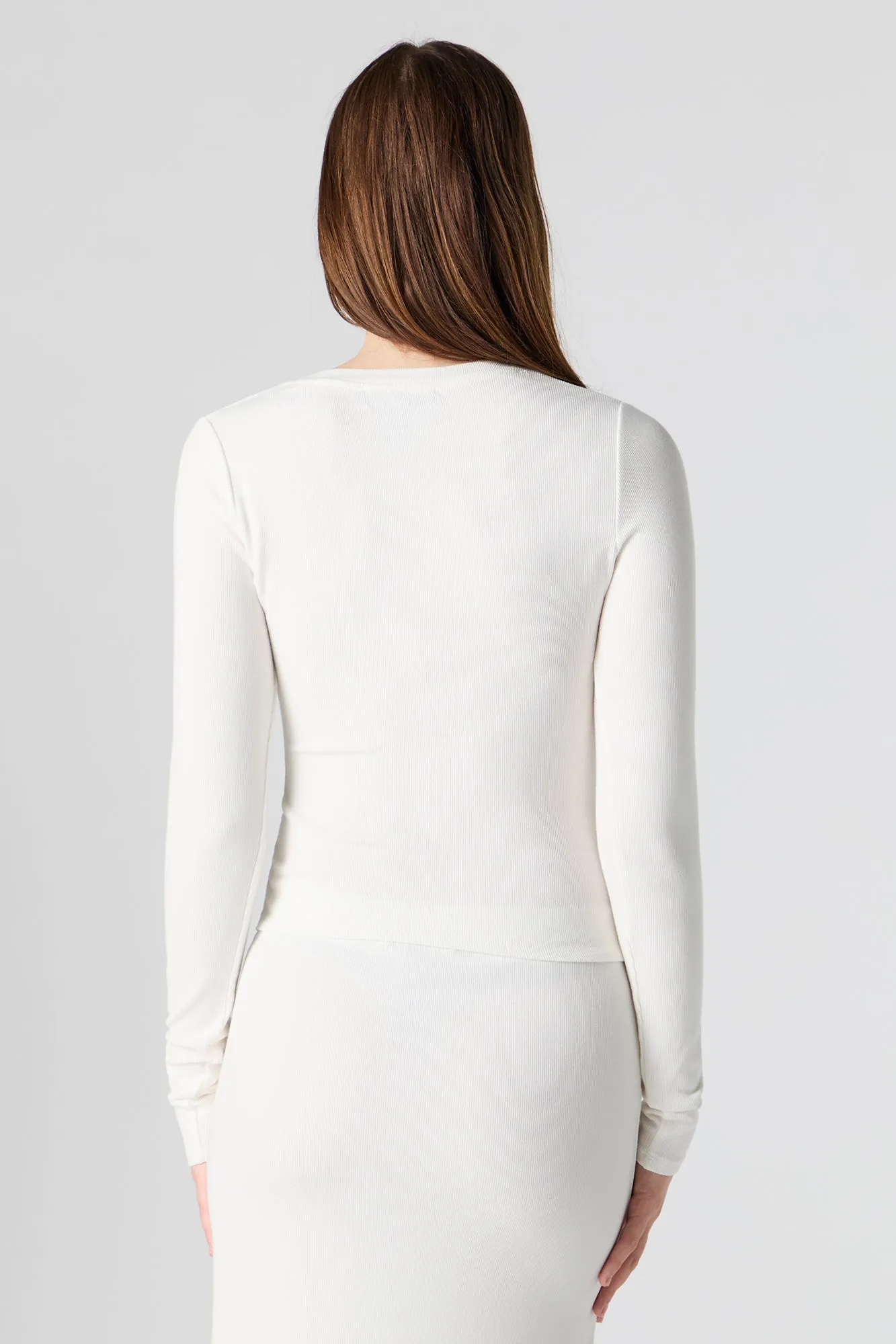 Ribbed Button-Up Long Sleeve Top