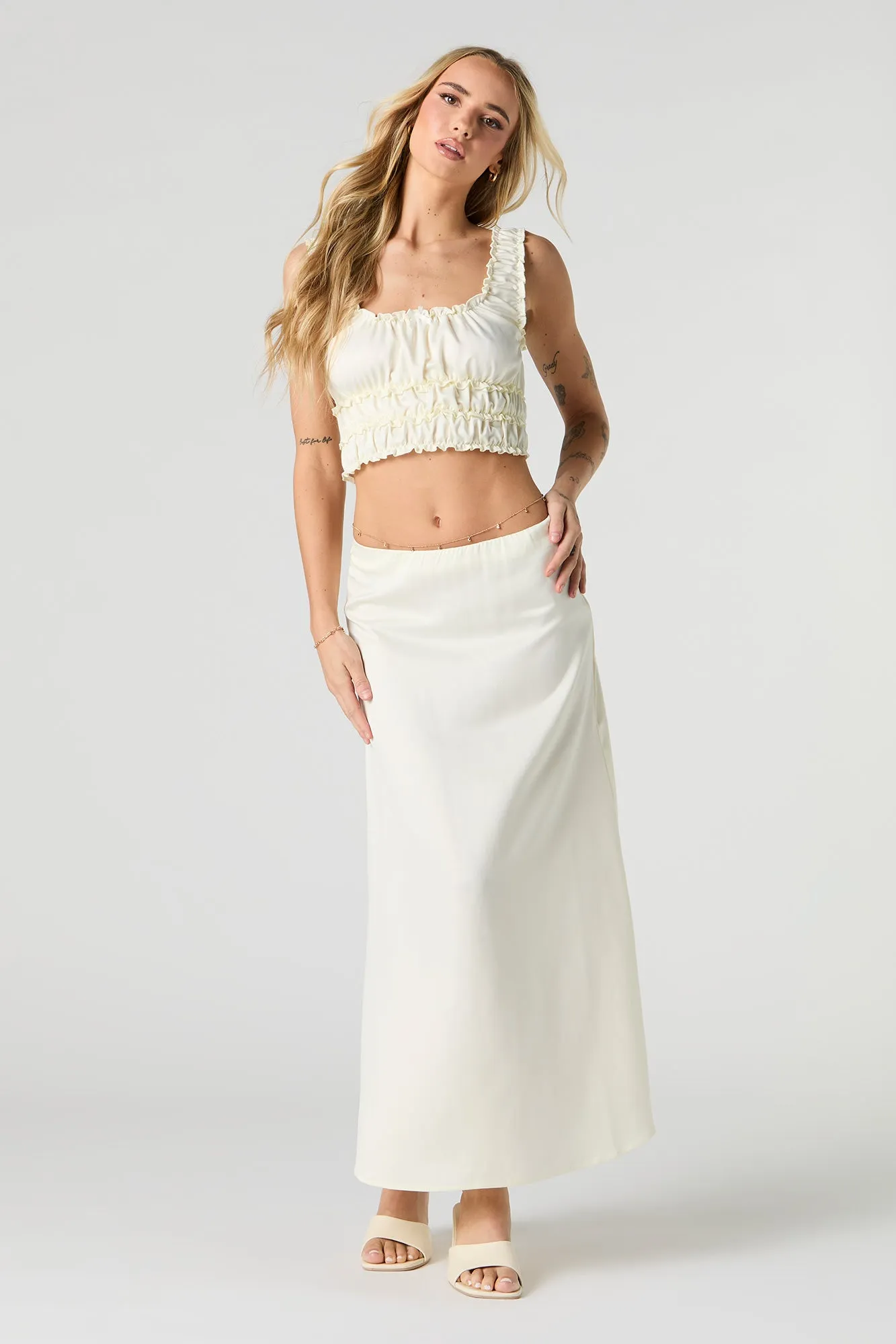 Satin Ruffled Cropped Tank