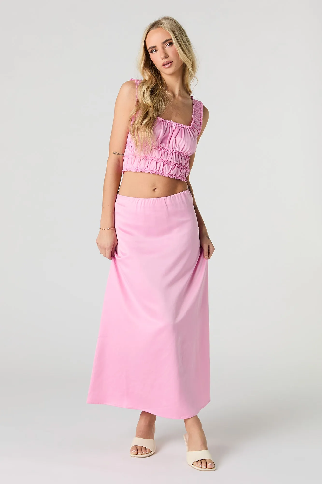 Satin Ruffled Cropped Tank