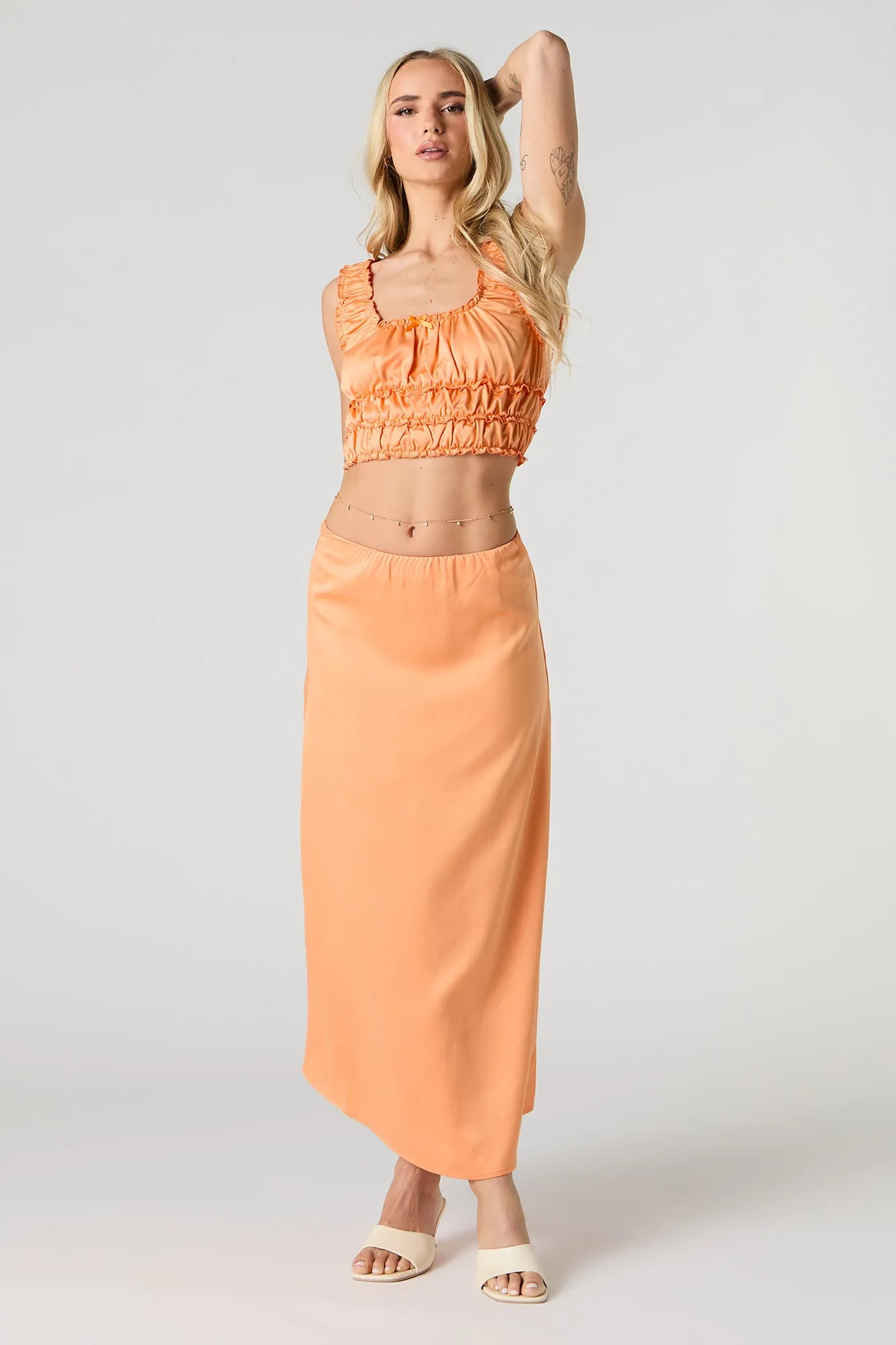 Satin Ruffled Cropped Tank