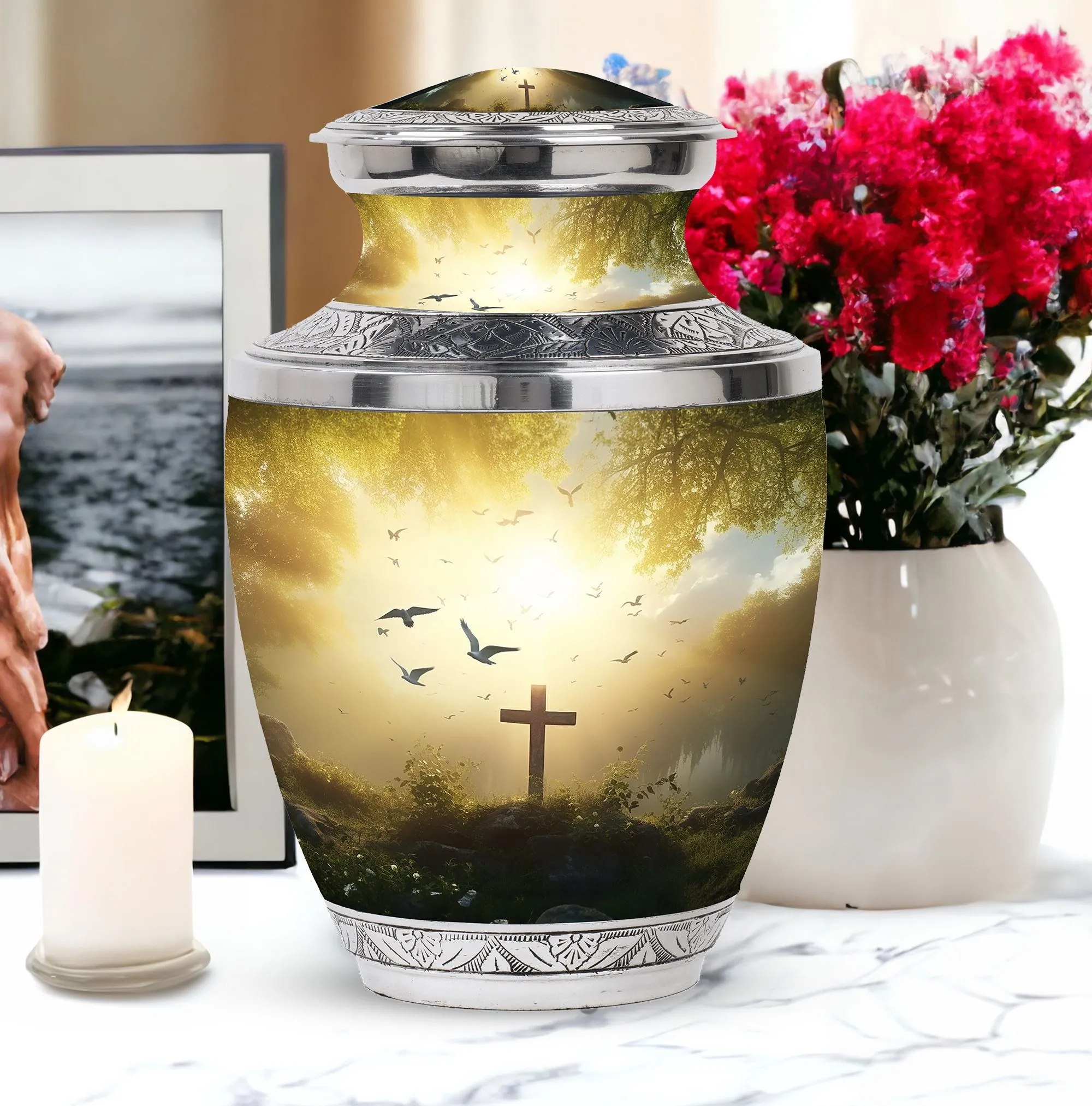 Serenity Sacred: Jesus Christ Cross Memorial Urn for Ashes