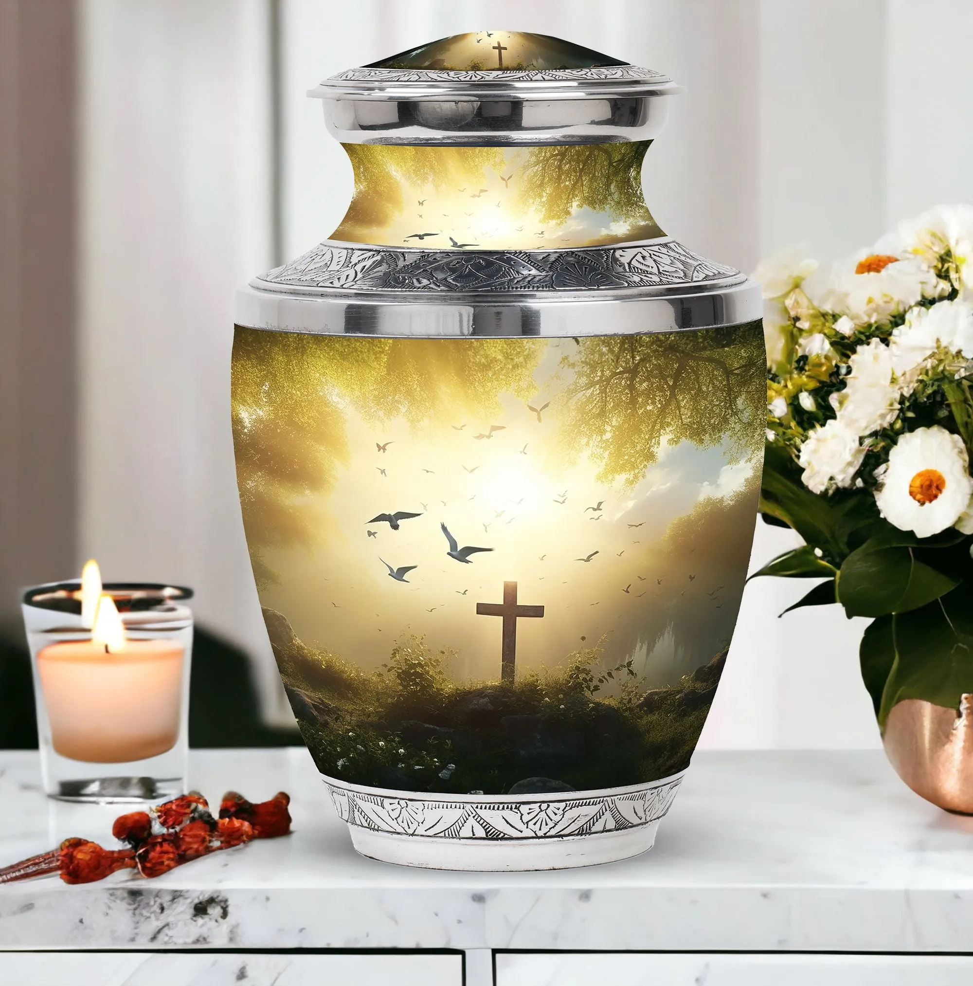 Serenity Sacred: Jesus Christ Cross Memorial Urn for Ashes