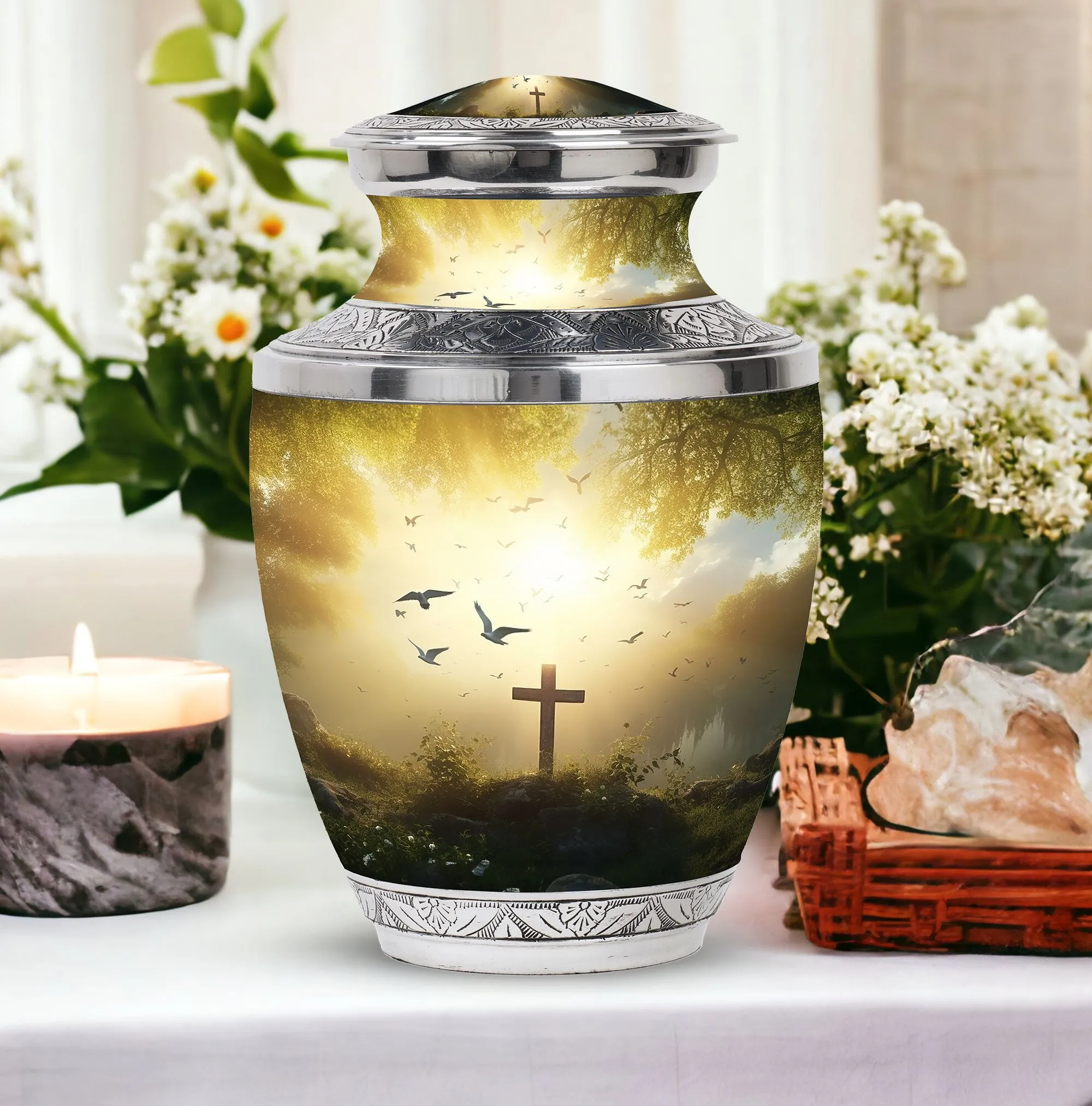 Serenity Sacred: Jesus Christ Cross Memorial Urn for Ashes