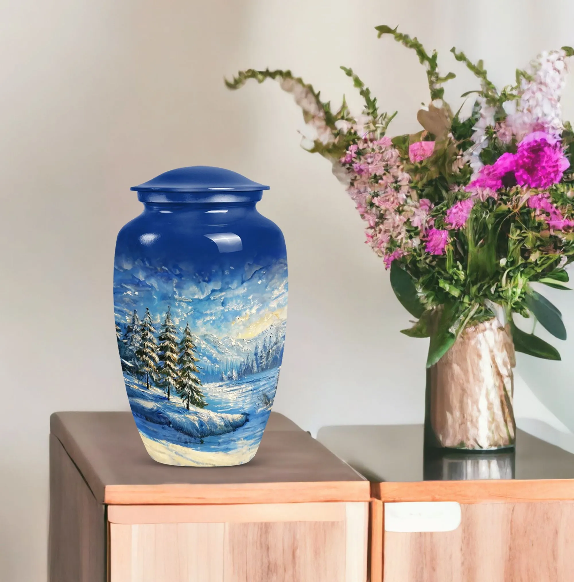 Snowflakes Cremation Urn for Residential Use Ashes
