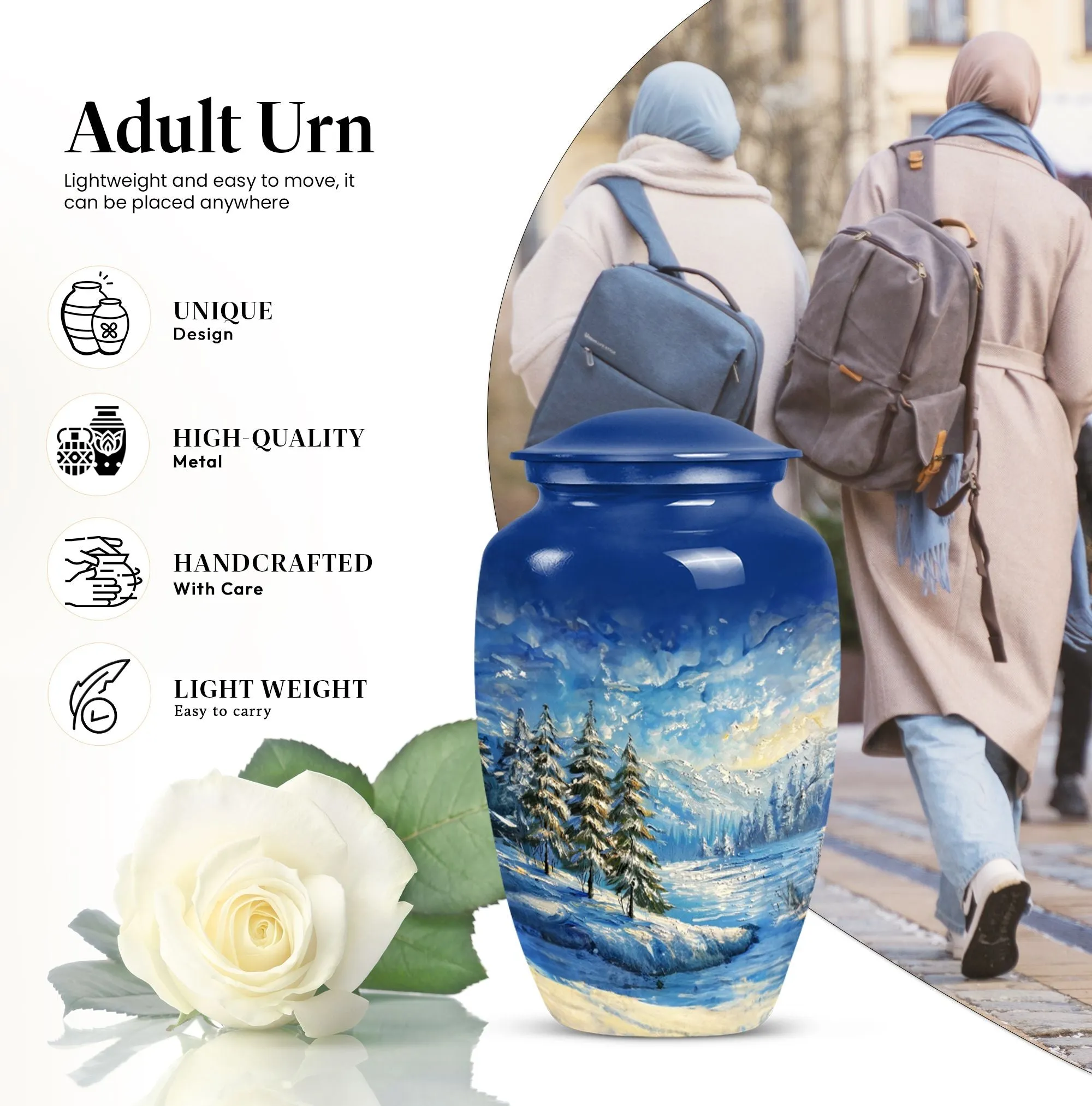 Snowflakes Cremation Urn for Residential Use Ashes