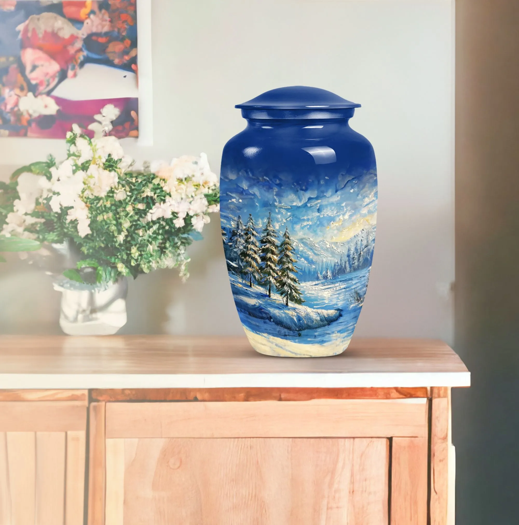 Snowflakes Cremation Urn for Residential Use Ashes