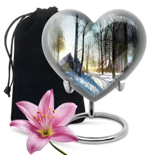 Snowflakes Urn: Women's Special Memorial Urn with Heart Design
