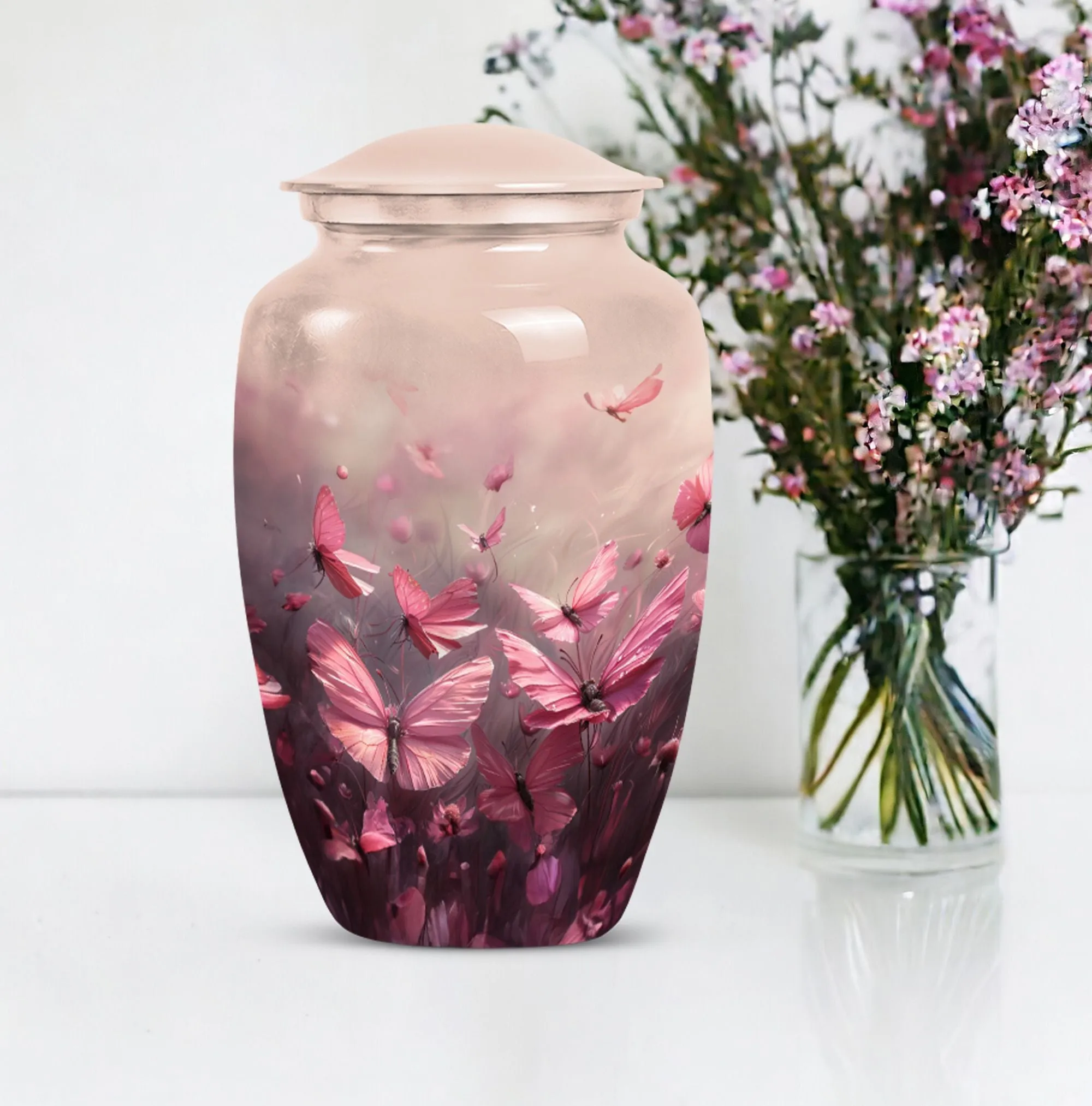 Soaring Silhouettes: Pink Butterfly Cremation Keeper