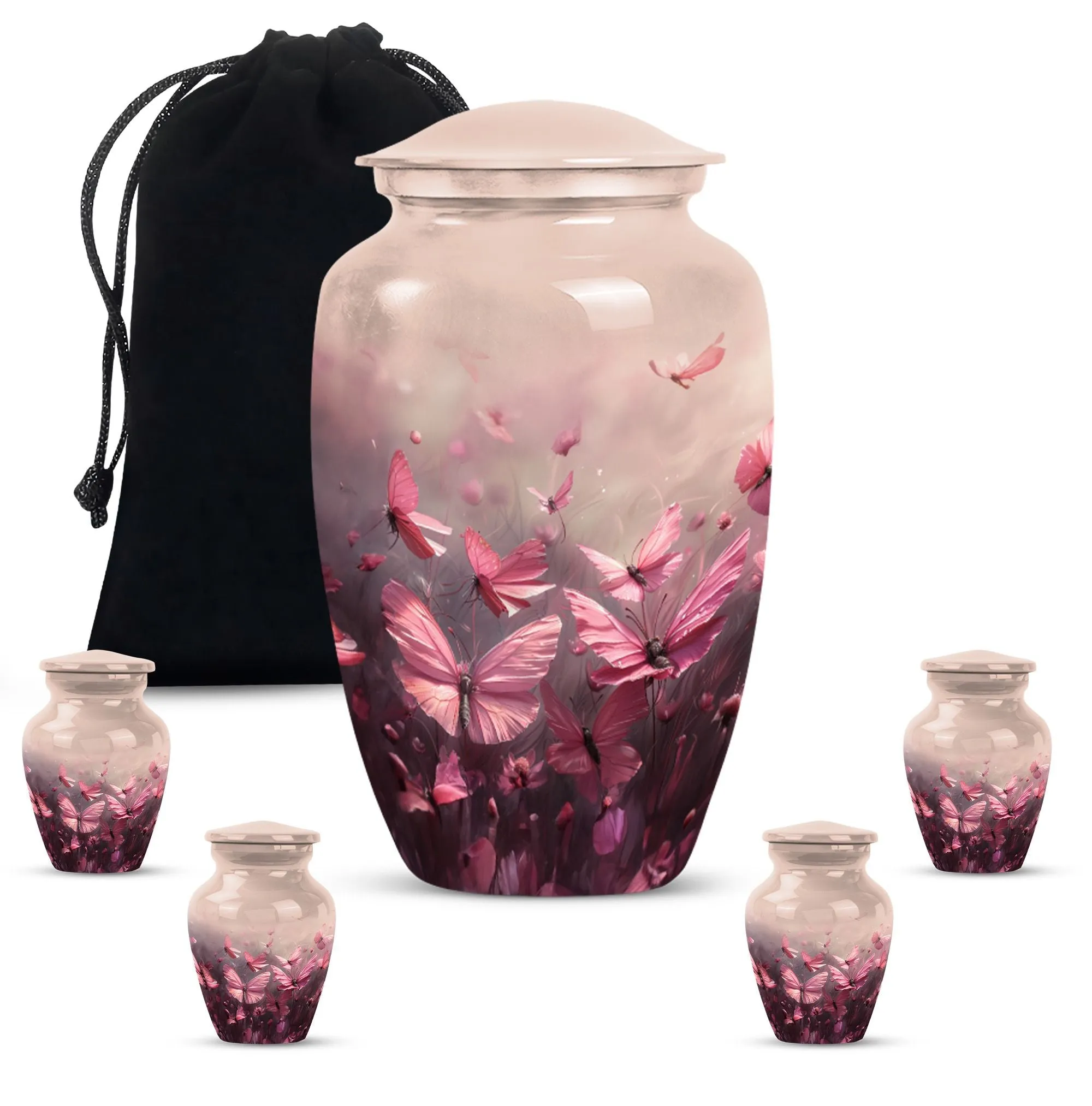 Soaring Silhouettes: Pink Butterfly Cremation Keeper