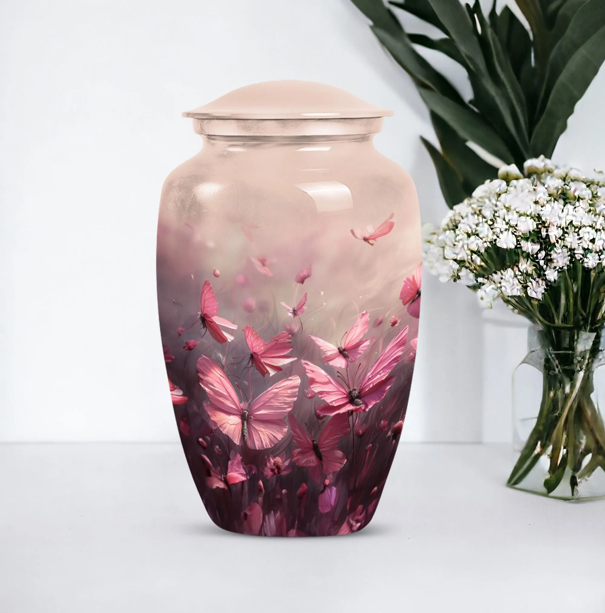 Soaring Silhouettes: Pink Butterfly Cremation Keeper