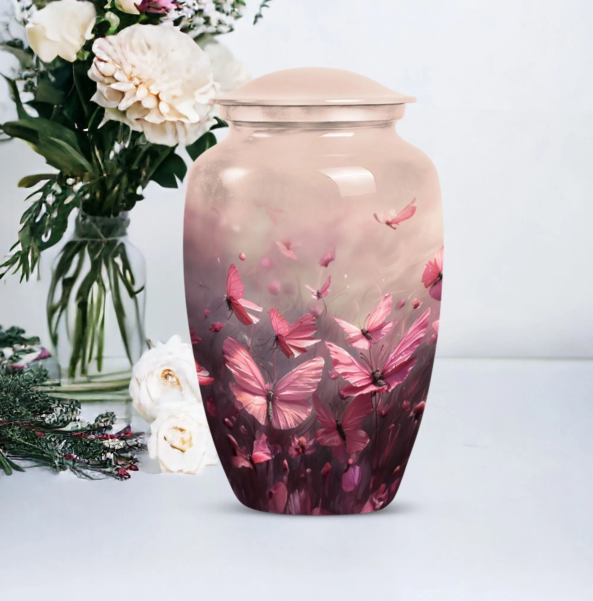 Soaring Silhouettes: Pink Butterfly Cremation Keeper