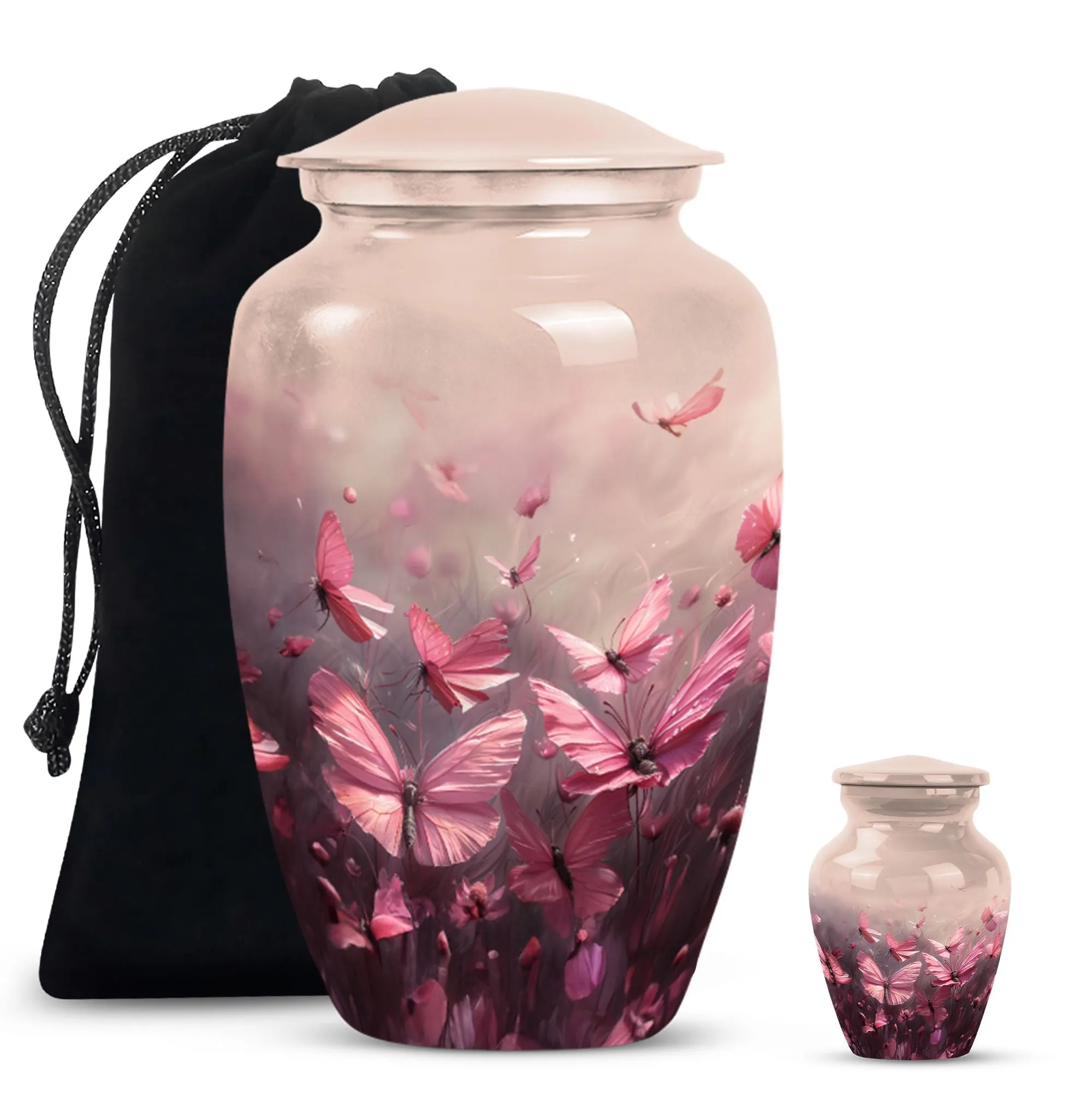 Soaring Silhouettes: Pink Butterfly Cremation Keeper